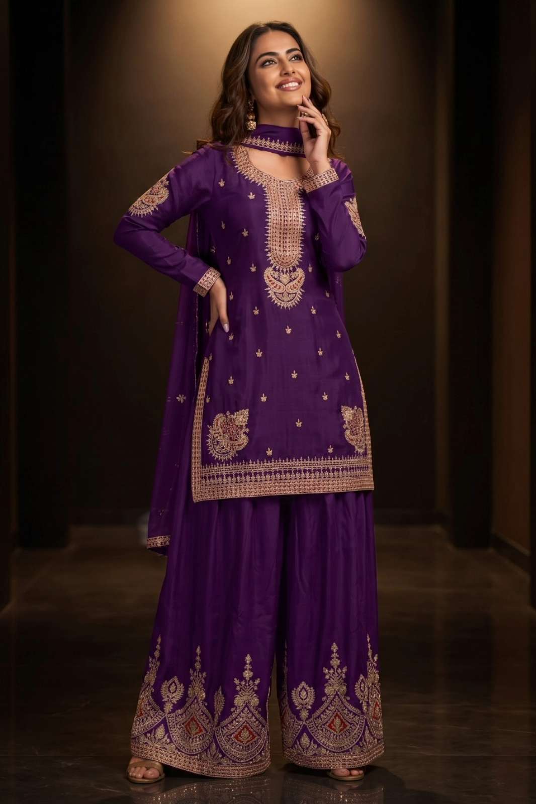 AURRAA HASEEN Ready to wear Premium Embroidered Real Chinon Suit