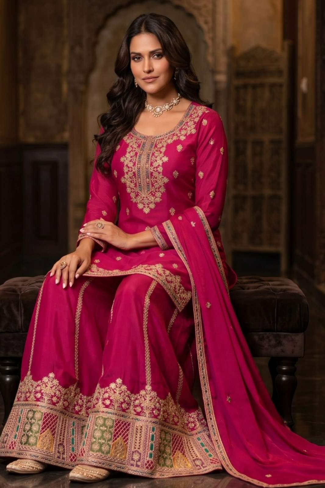AURRAA KATHAA Ready to wear Premium Embroidered Real Chinon Suit