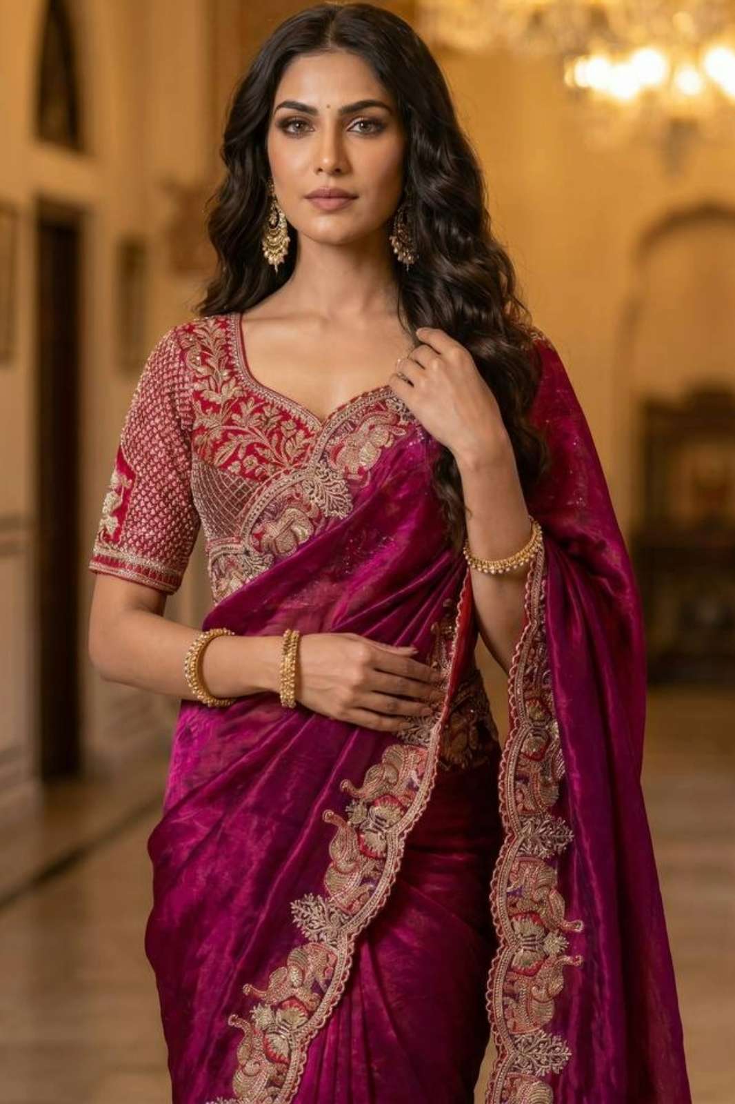 Balaji Emporium 23412 Soft Sartin Embroidery theard & Zari Work Saree