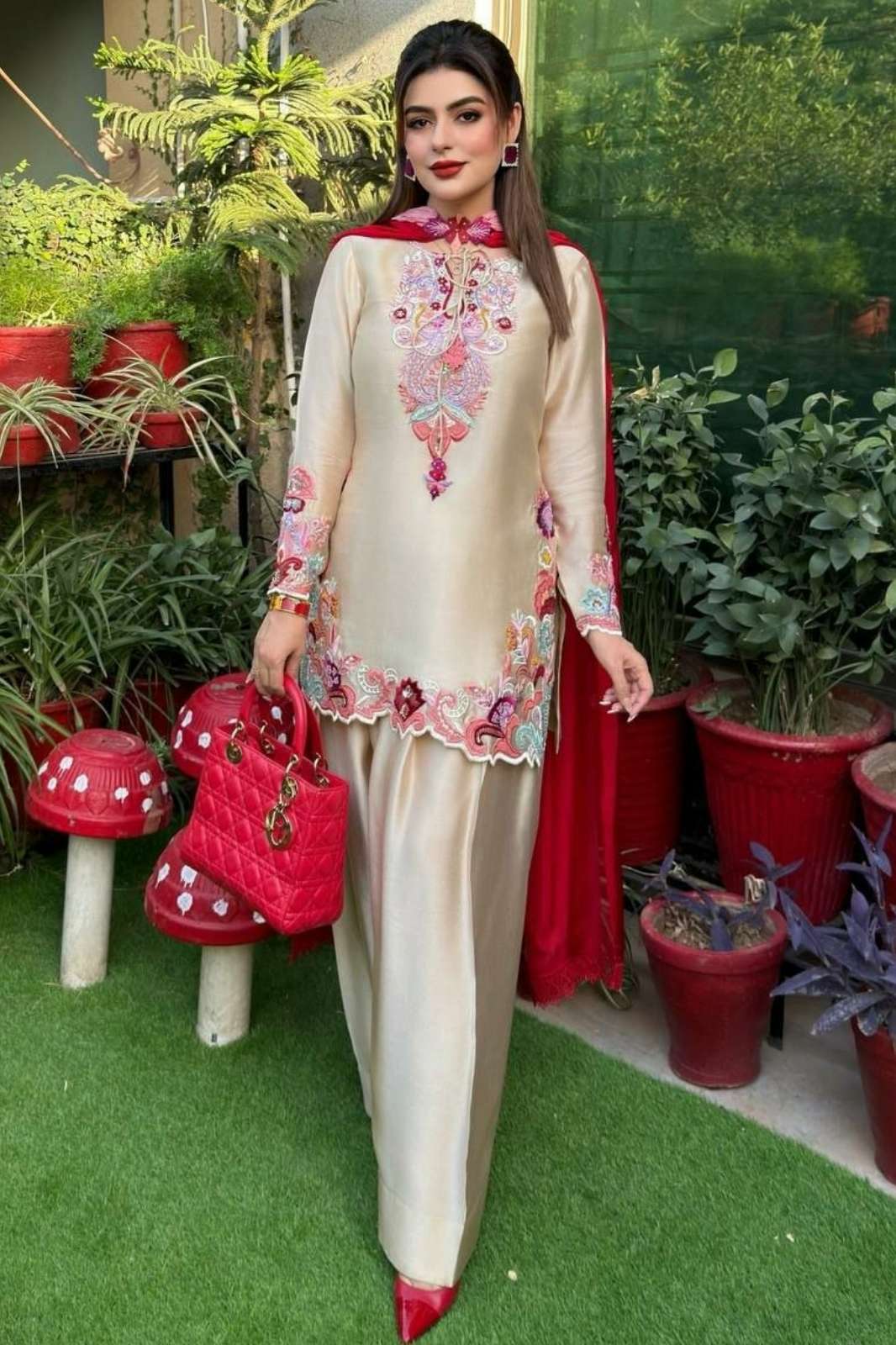 Balaji Emporium DV 23470 Pure Natural Satin Embroidery Work Suit