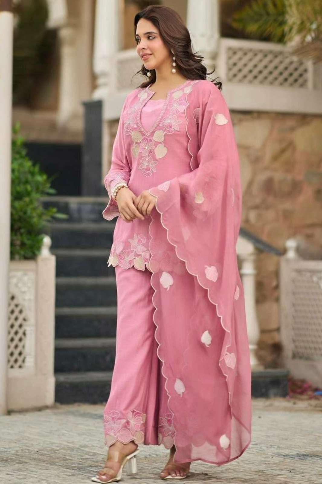 Balaji Emporium DV 23487 Ready to Wear Natural Satin Sequins & Embroidery Work Suit