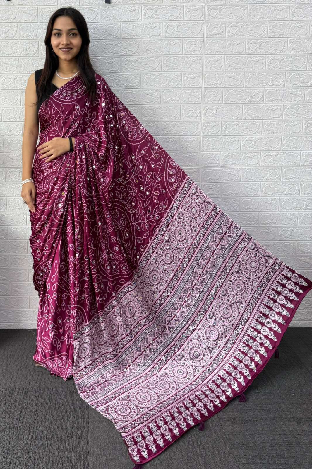 Balaji Emporium SF 23448 Premium Japan Satin Silk Mirror Work Printed Saree