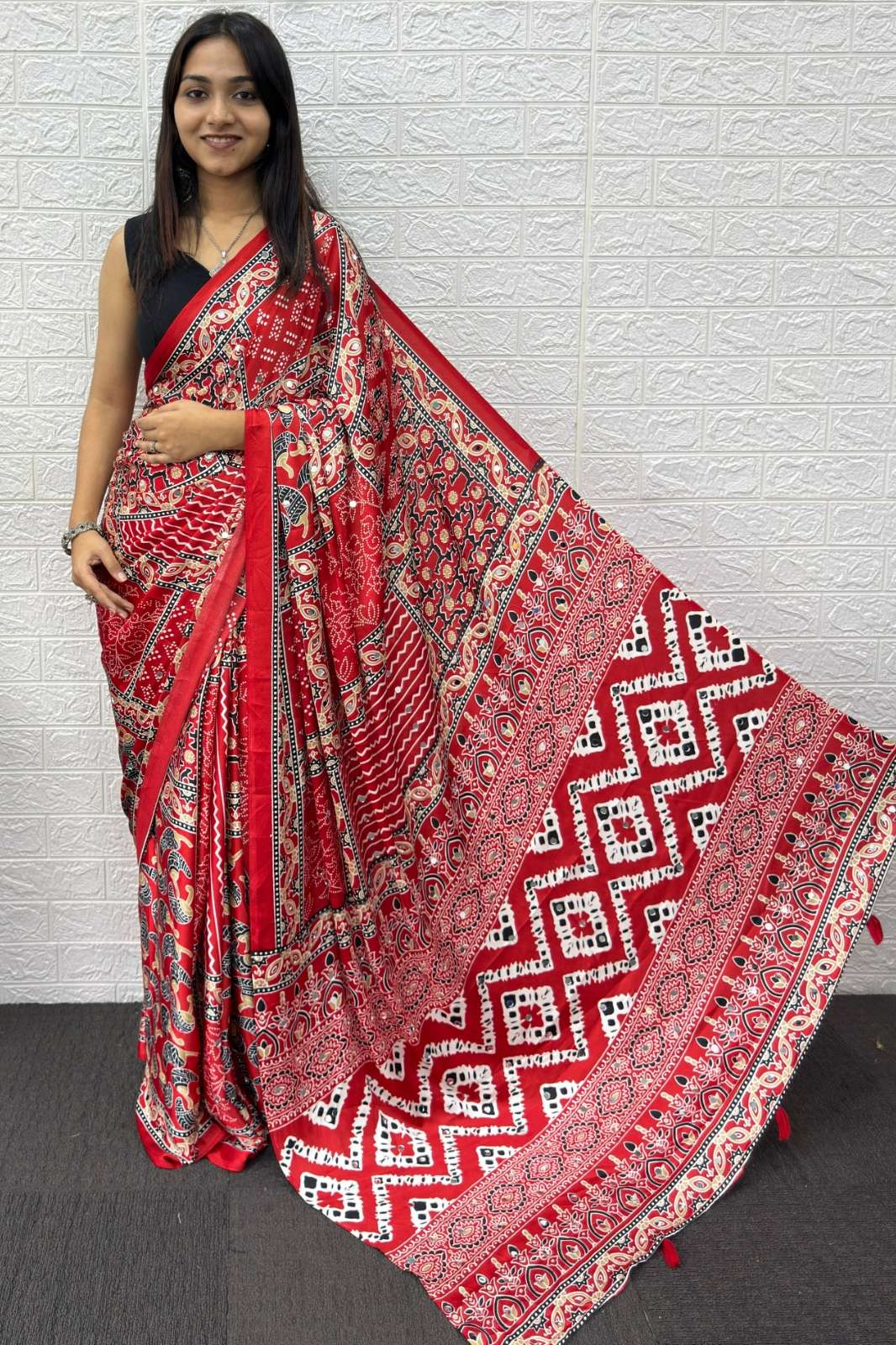 Balaji Emporium SF 23533 Premium Japan Satin Silk Mirror Work Printed Saree