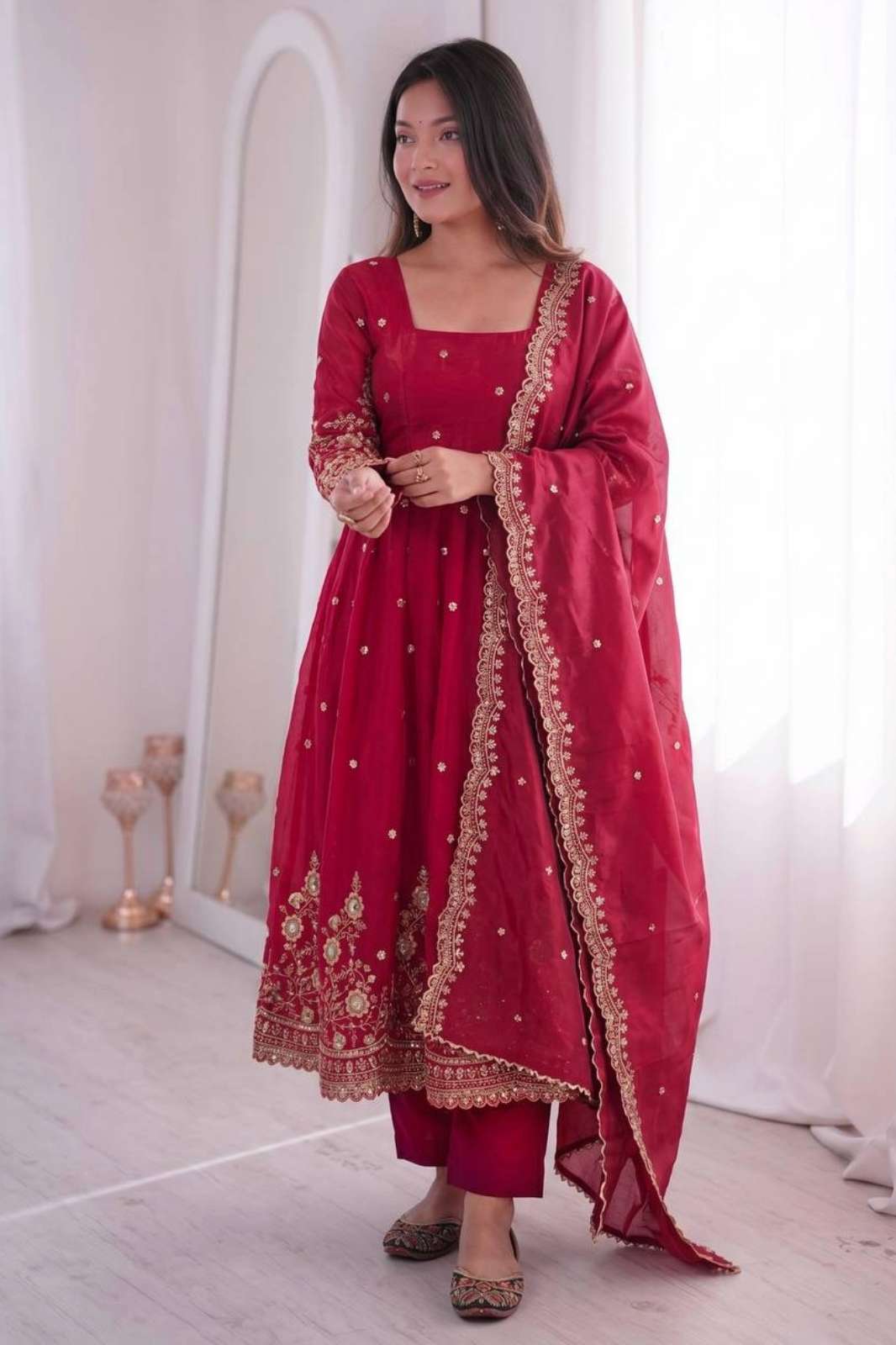 Balaji Emporium SSC 718 Ready to Wear  Two Tone Fandy Silk Embroidery Sequins Work Suit