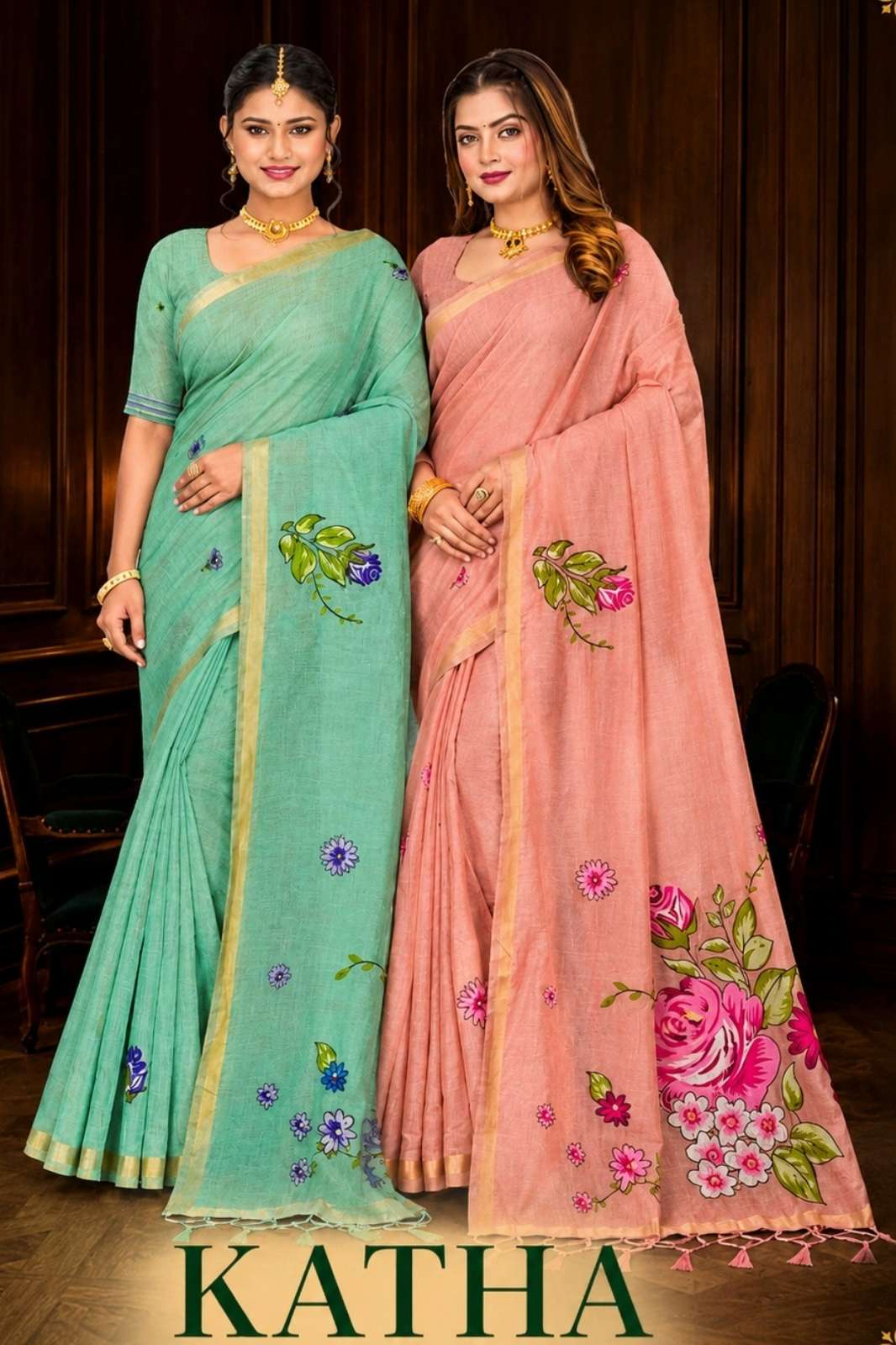 Bunawat Katha Cotton Blend With Handloom Weaving Zari Border Saree