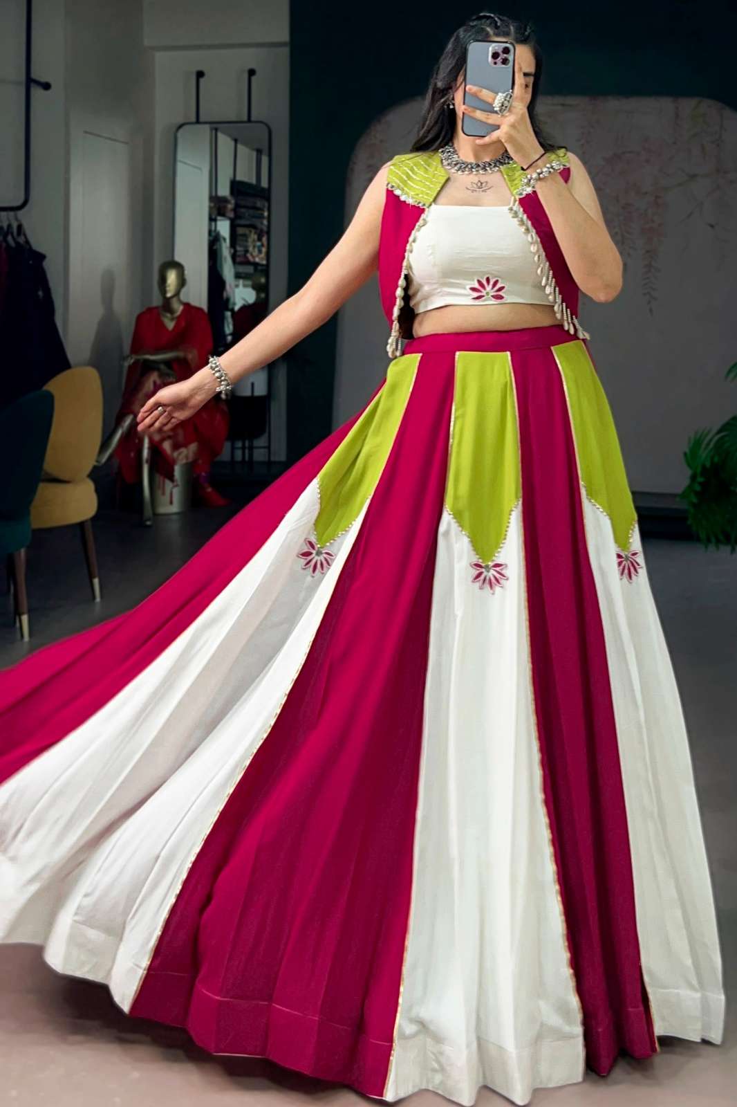Crazycloths 23322 Ready to Wear Rayon Fancy Work Navratri Lehenga Choli
