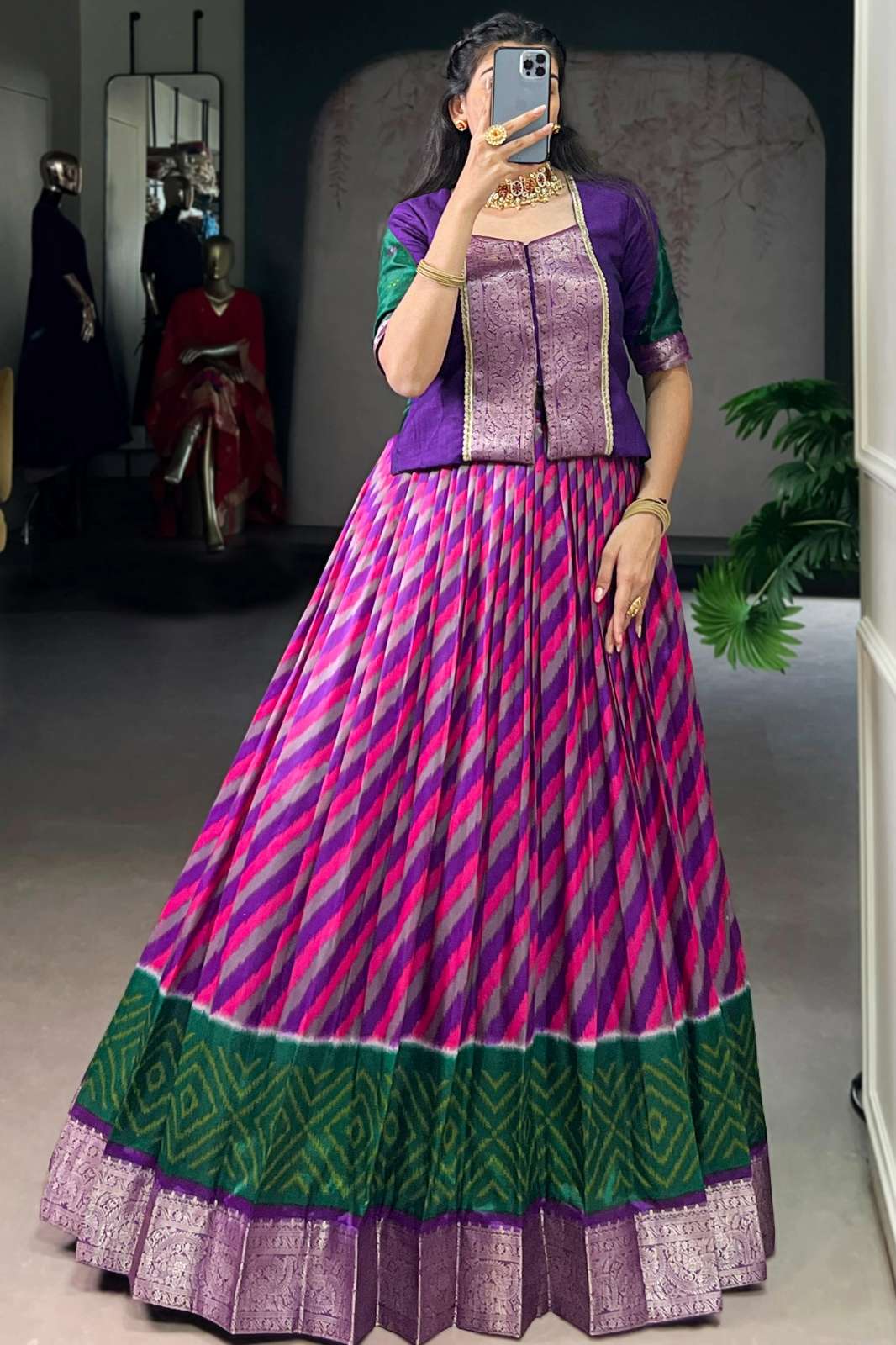 Crazycloths 23325 Ready to Wear Tasar Silk Zari Weaving Work Navratri Lehenga Choli