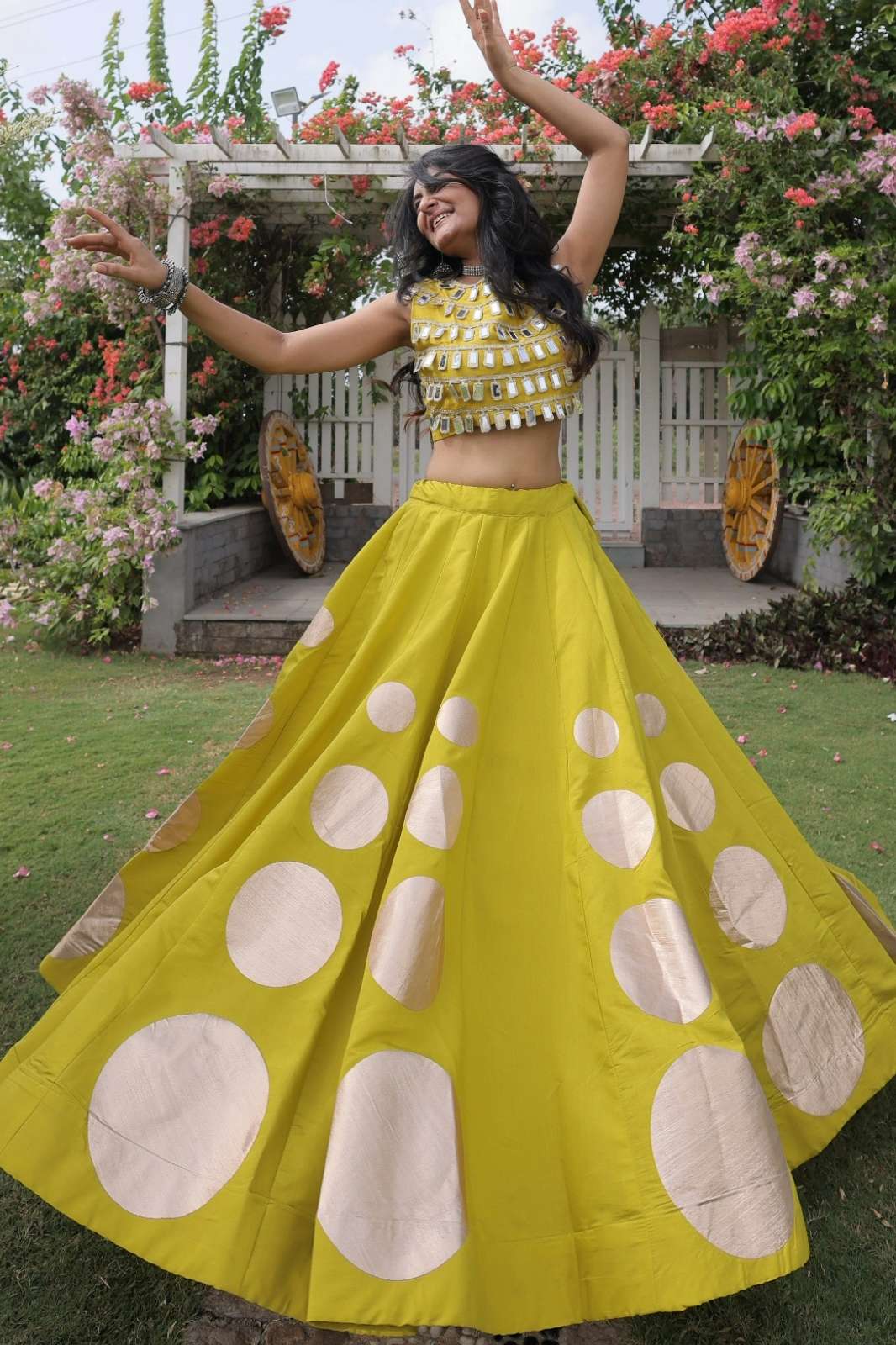 Crazycloths 23381 Ready to Wear Roman Silk Round Gota Pattern work Navratri Lehenga Choli