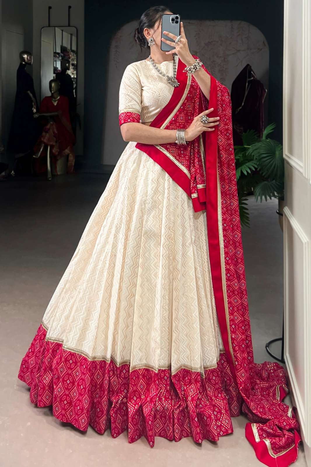 Crazycloths 23396 Cotton Zigzag Bandhej Print & Sequins Work Lehenga Choli