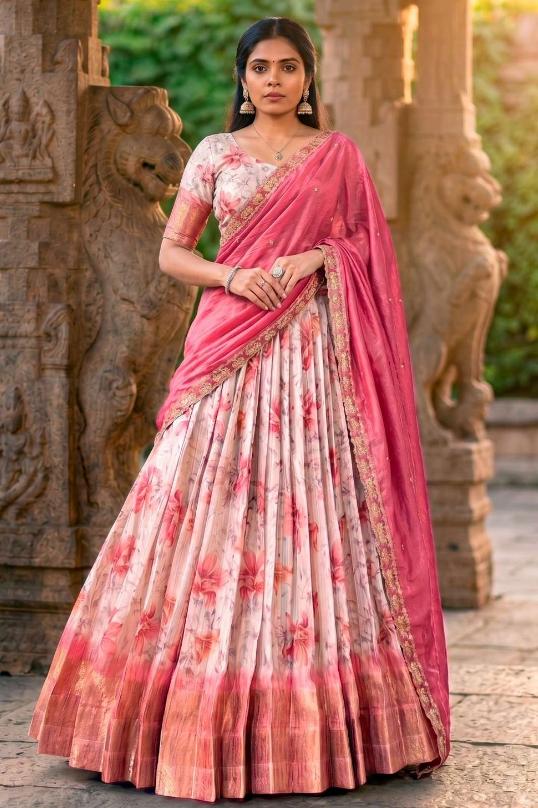 Crazycloths 23398 Dola Chex Floral Printed & Zari Weaving Work Lehenga Choli