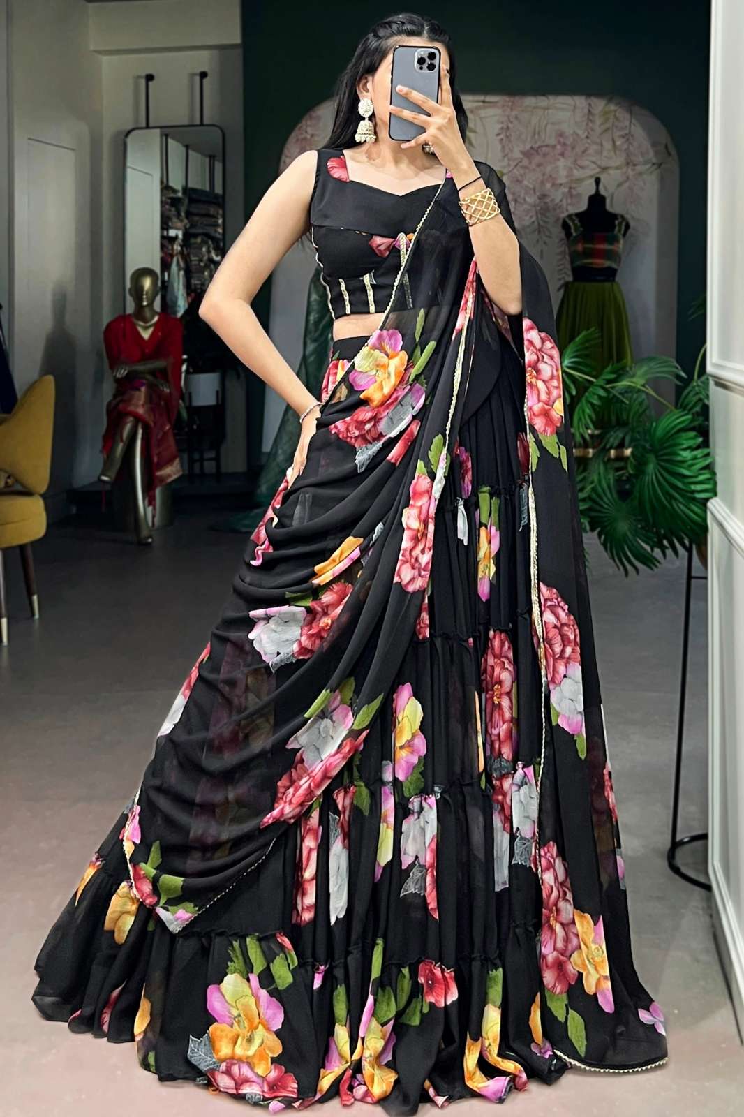 Crazycloths 23399 Chiffon Elegant Floral Printed Lehenga Choli