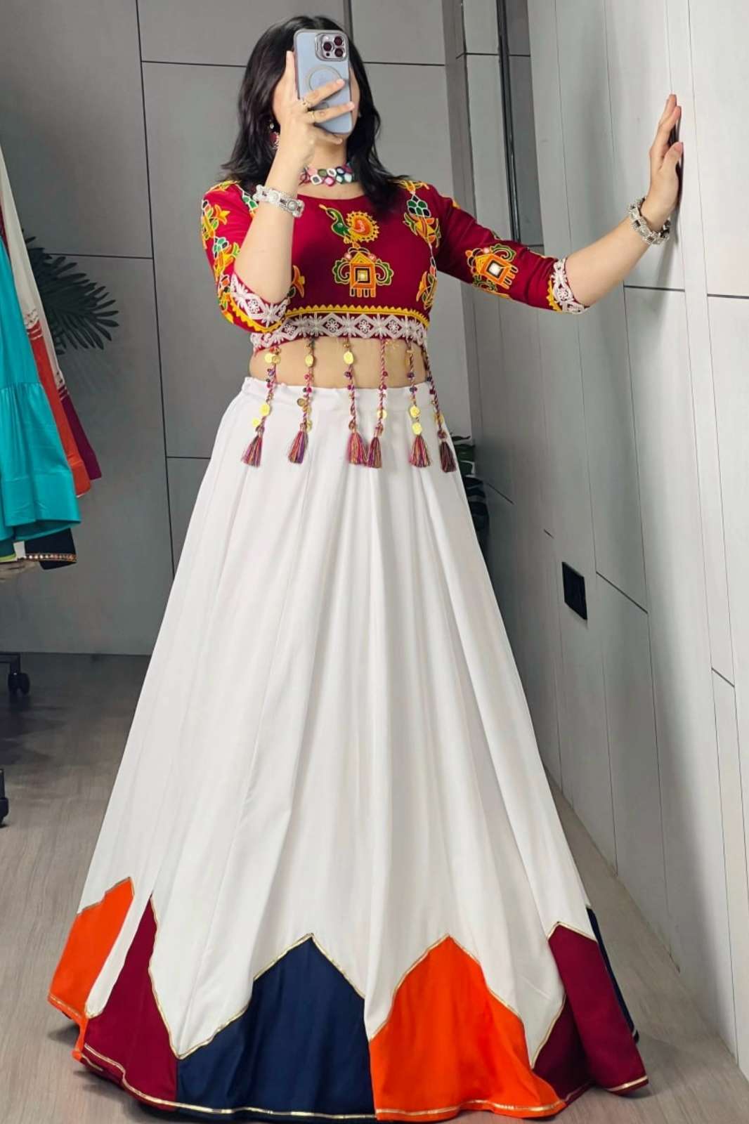 Crazycloths 23415 Pure Rayon Cotton Multicolored Work Navratri Lehenga Choli