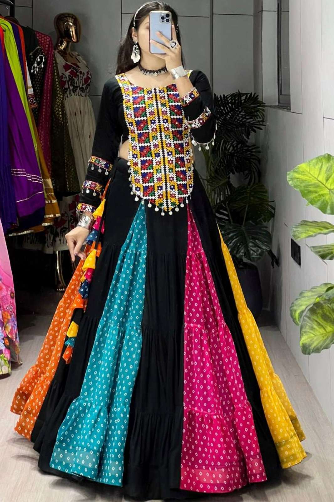 Crazycloths 23416 Pure Rayon Cotton Bandhani Prints Work Navratri Lehenga Choli