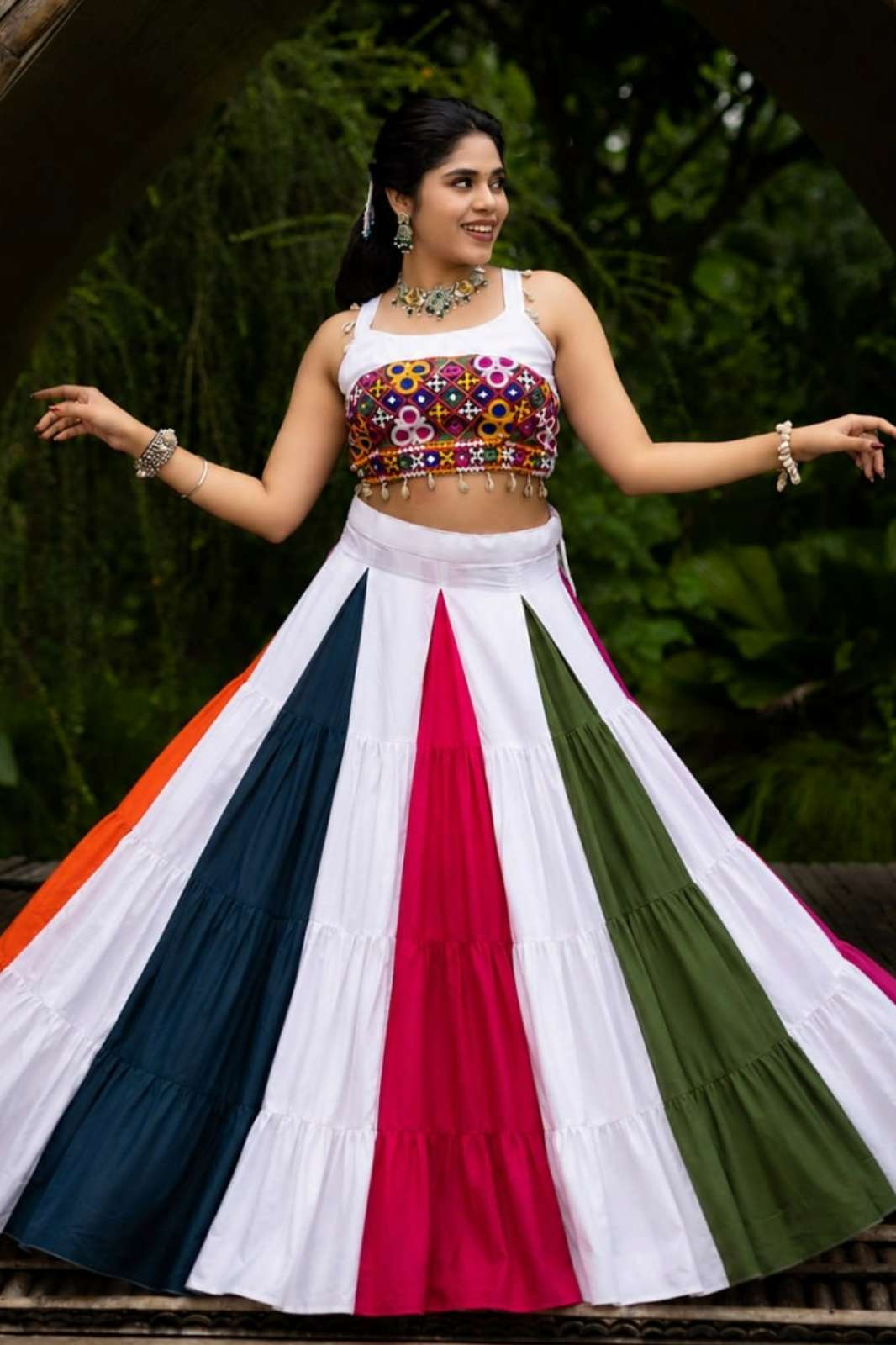 Crazycloths 23417 Pure Rayon Cotton Multi Colour Work Navratri Lehenga Choli