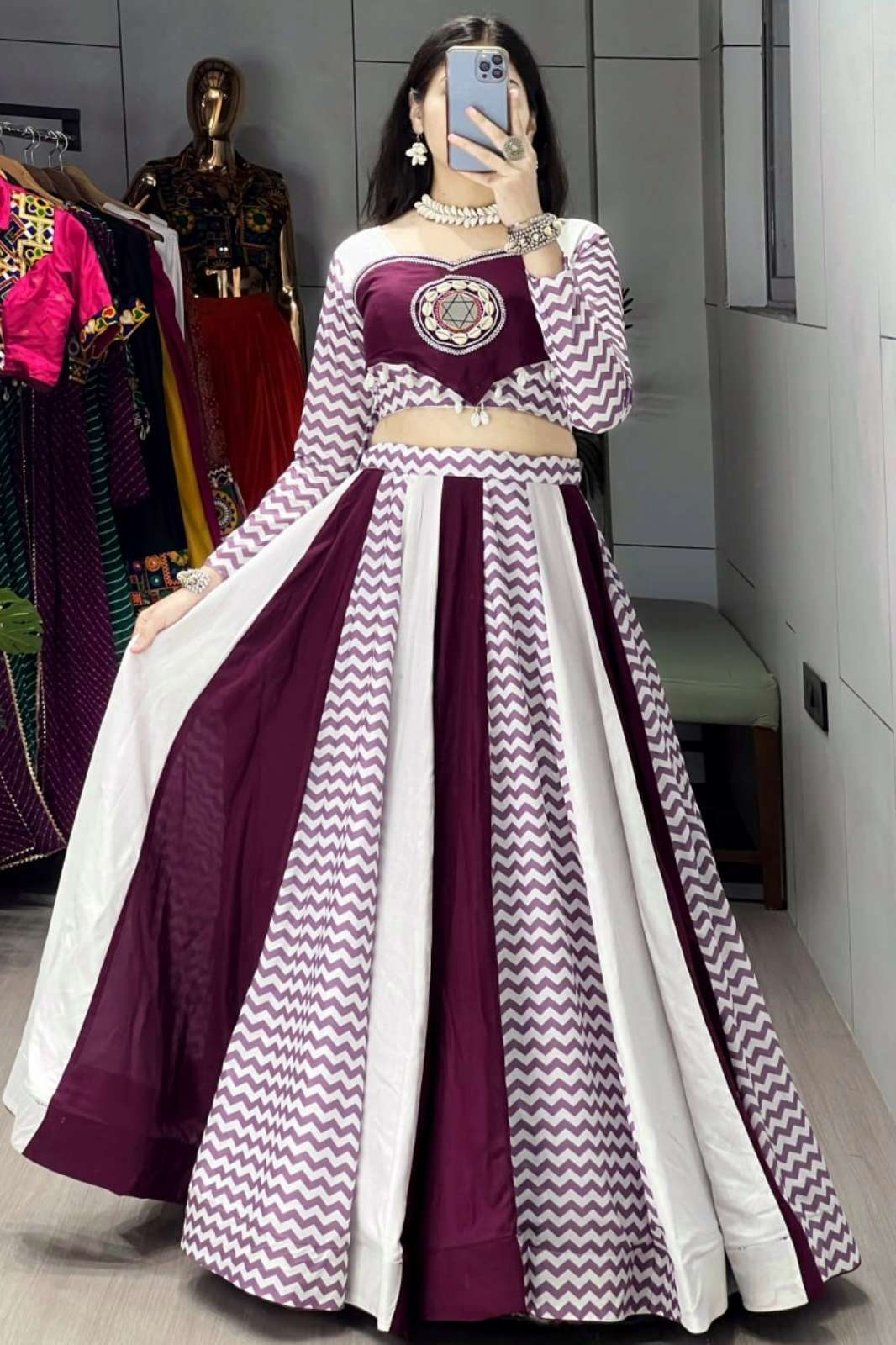 Crazycloths 23420 Pure Rayon Cotton Multi Colour Work Navratri Lehenga Choli