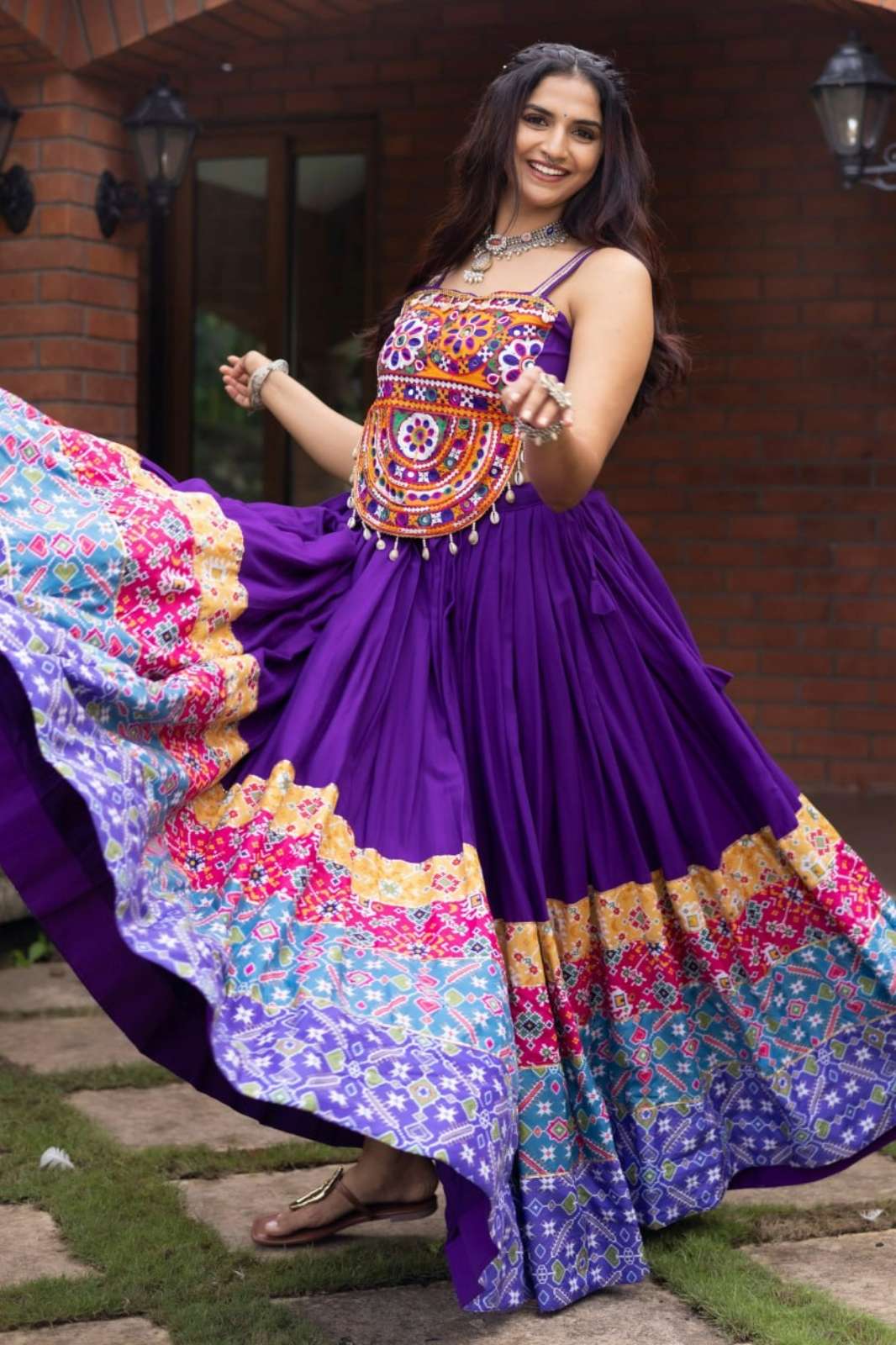Crazycloths 23421 Pure Rayon Cotton Multi Designs Patola Printed Navratri Lehenga Choli