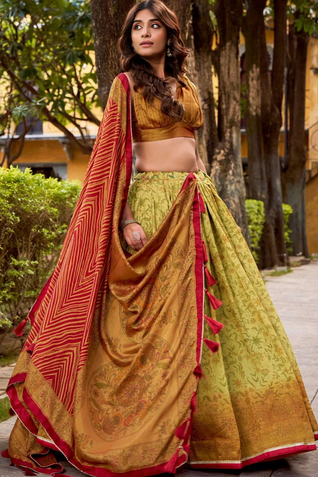 Crazycloths 23437 Vichitra Silk Beautiful Printed Navratri Lehenga Choli