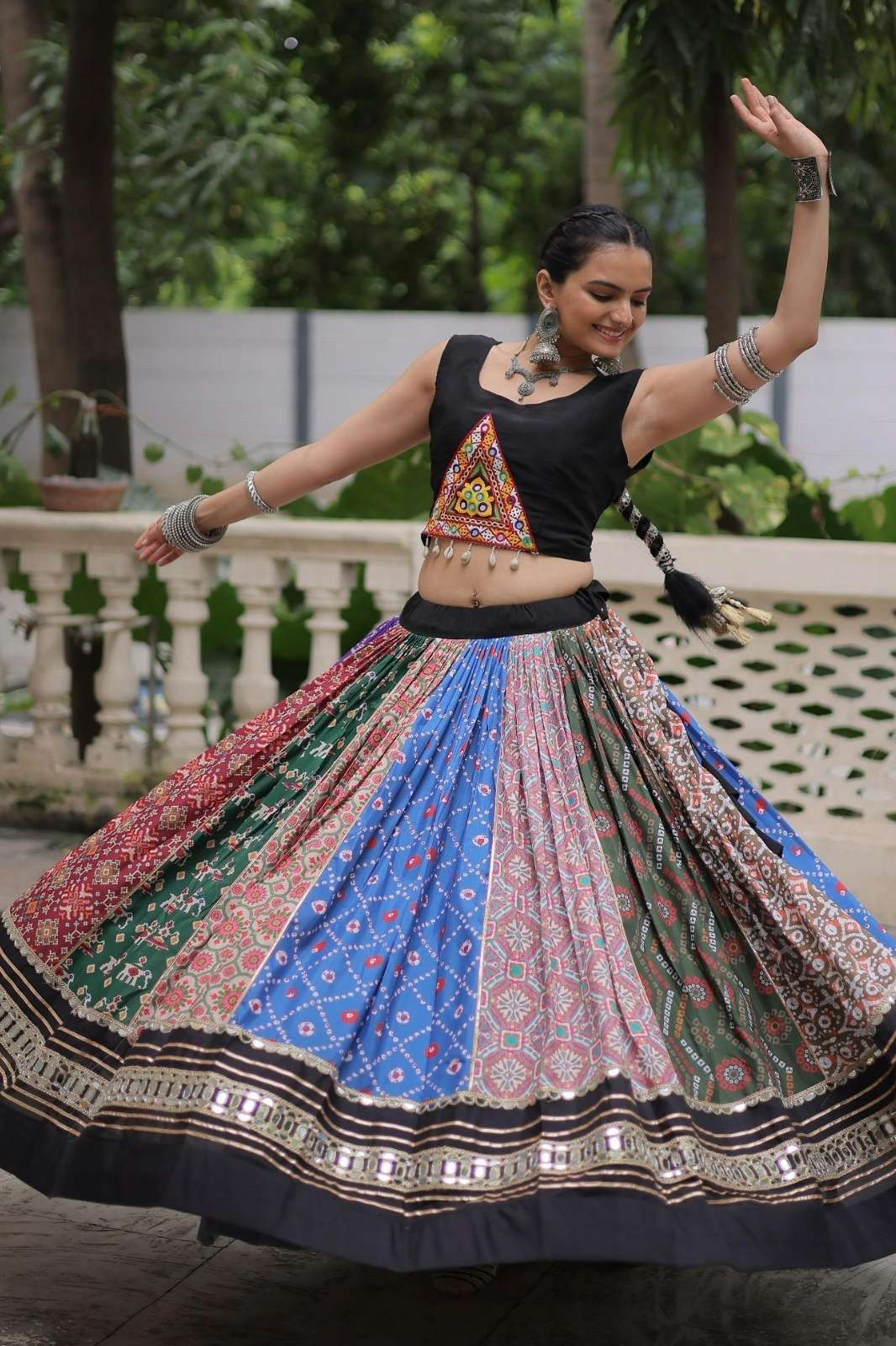 Crazycloths 23539 Cotton Printed & Mirror Lace Work Navratri Lehenga Choli