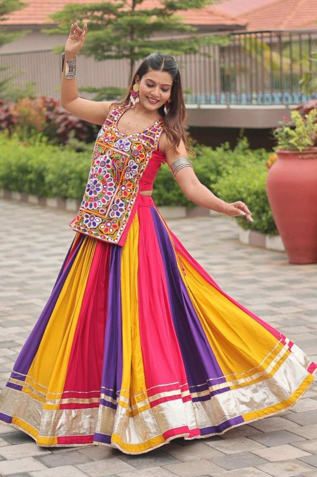 Crazycloths 23541 Cotton Multi Color & Fancy Work Navratri Lehenga Choli