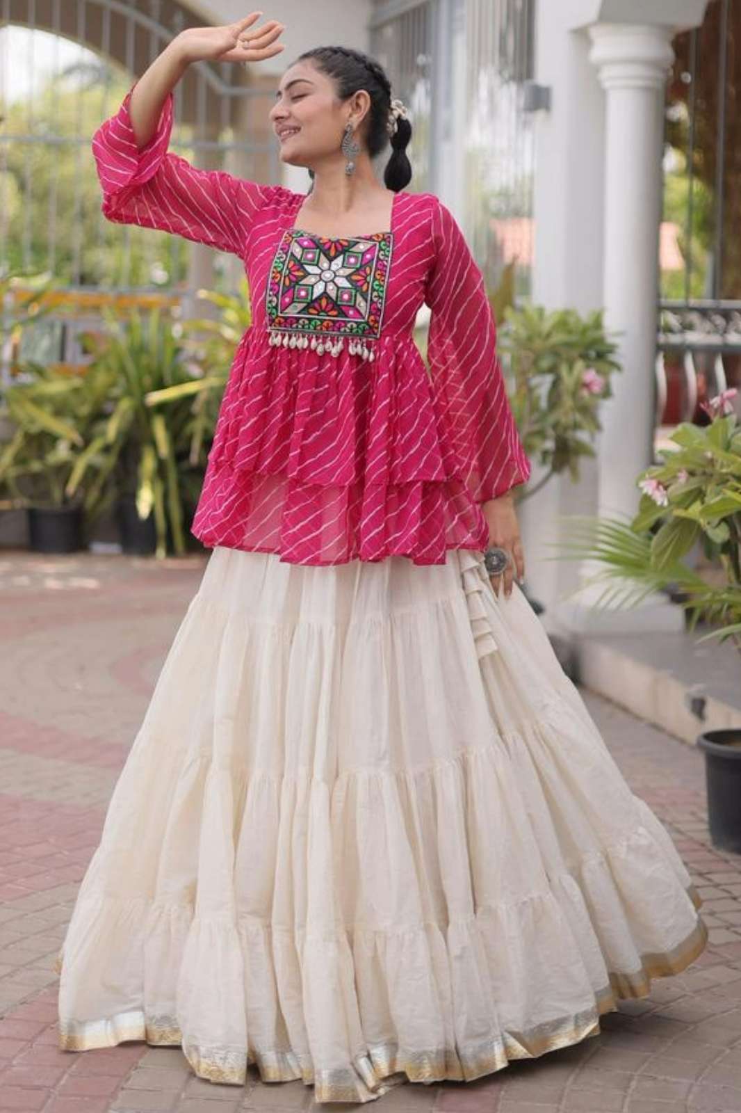 Crazycloths 23554 Kora Cotton Kutchi Gamthi Patche Work Navratri Lehenga Choli