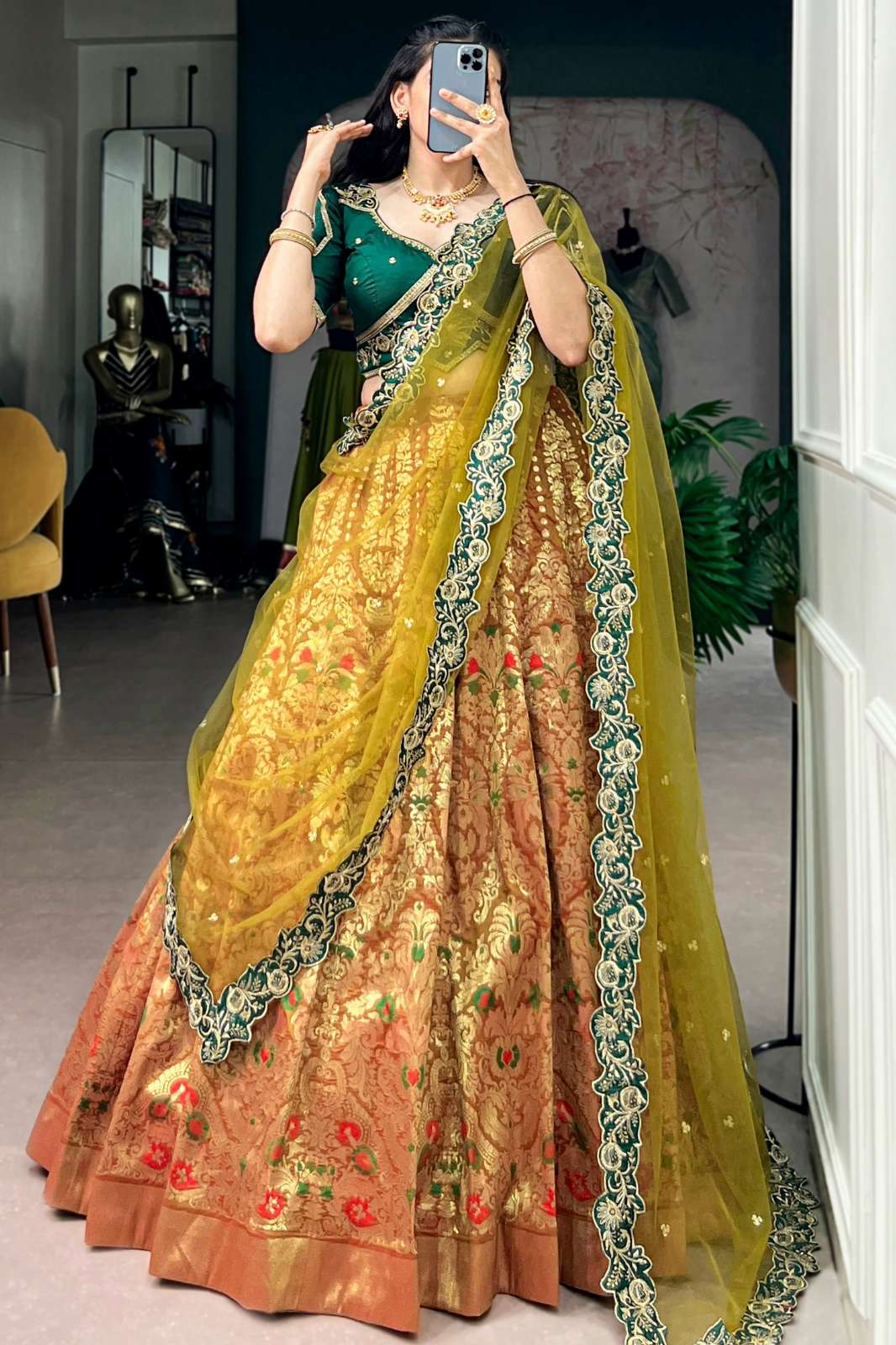 Crazycloths 23569 Jacquard Silk Zari Weaving Work Lehenga Choli