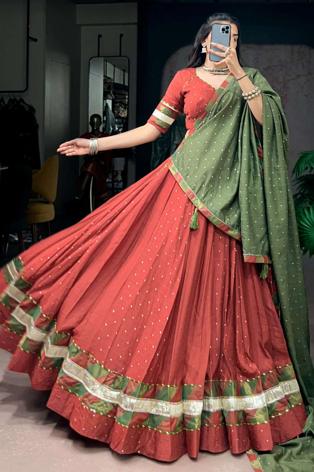 Crazycloths 23570 Pure Chanderi Lace Work & Zari Weaving Work Lehenga Choli