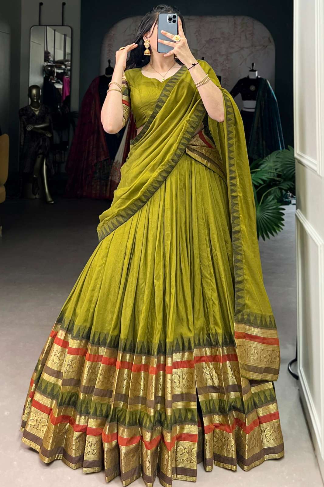 Crazycloths 23571 Pure Chanderi Zari Weaving Work Lehenga Choli