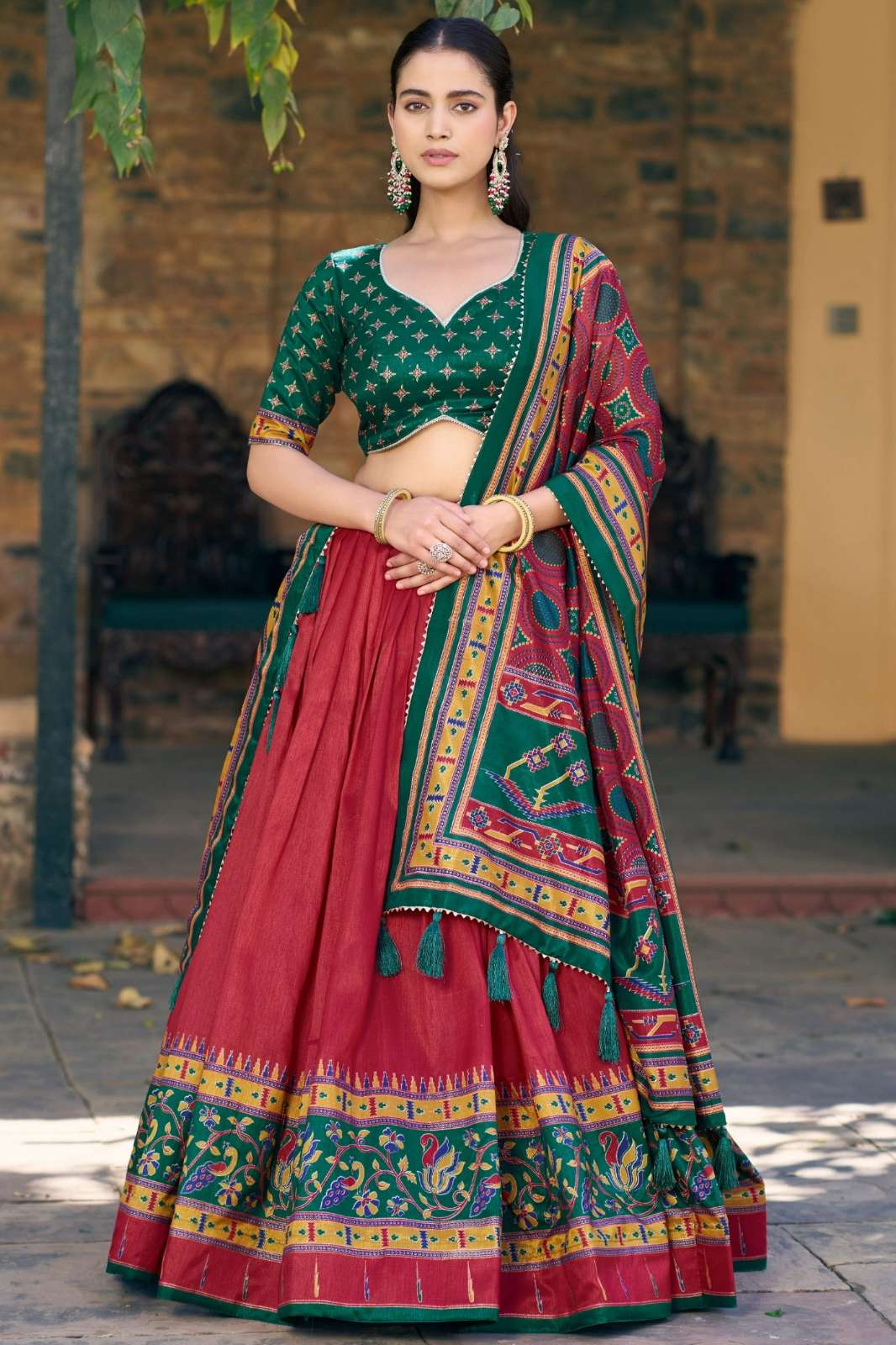 Crazycloths 23572 Tasar Silk Printed with Iconic Sparkle Work Navratri Lehenga Choli