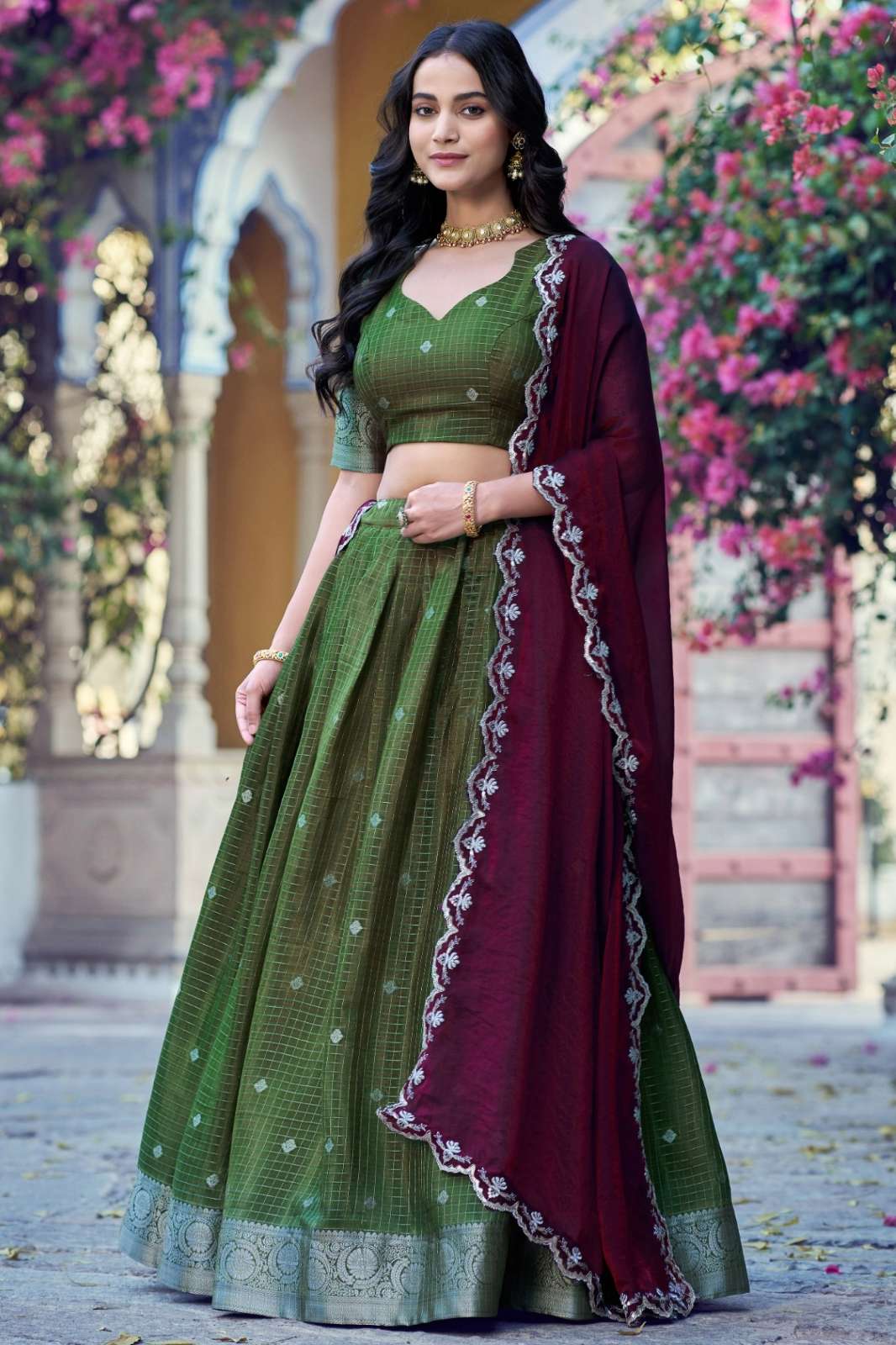 Crazycloths 23574 Chinon Traditional Zari Weaving work Lehenga Choli