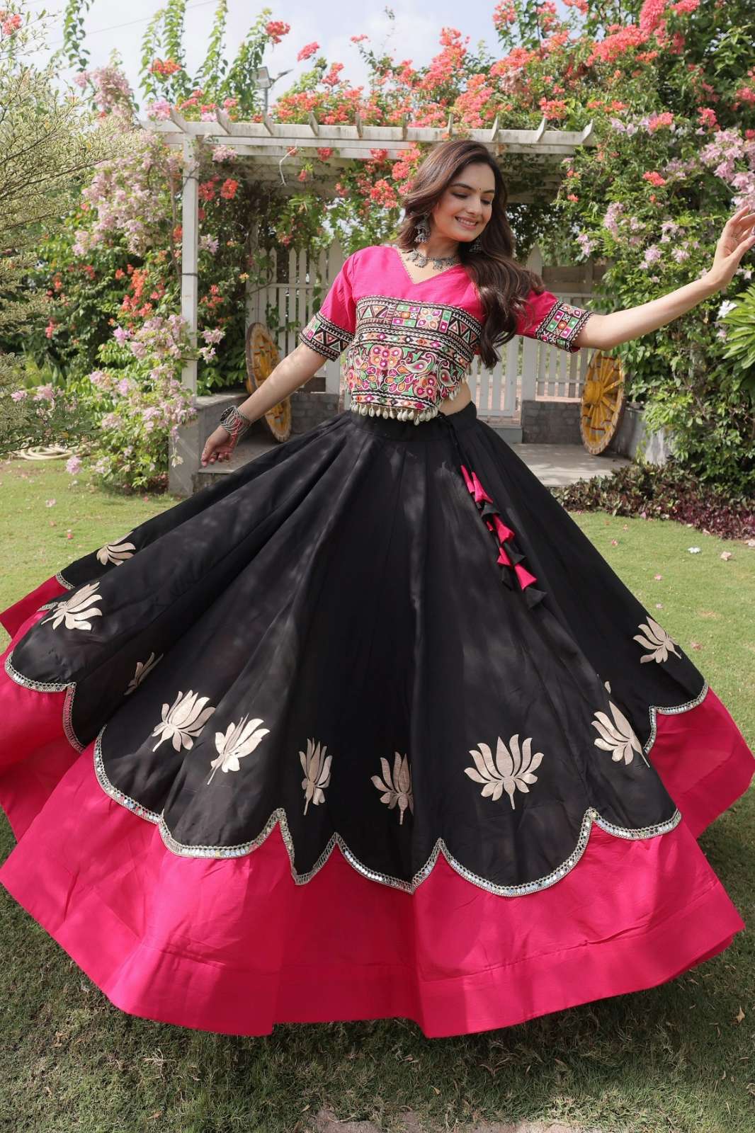 Crazycloths LW 23540 Roman Lotus flower Gota & Mirror Lace work Navratri Lehenga Choli