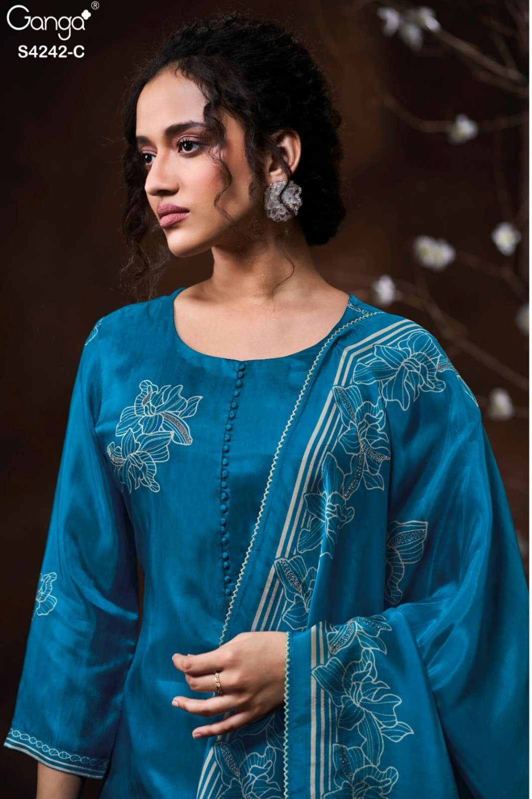 GANGA KYNAA PREMIUM PURE HABUTAI PRINT & HAND EMBROIDERY WORK SUIT