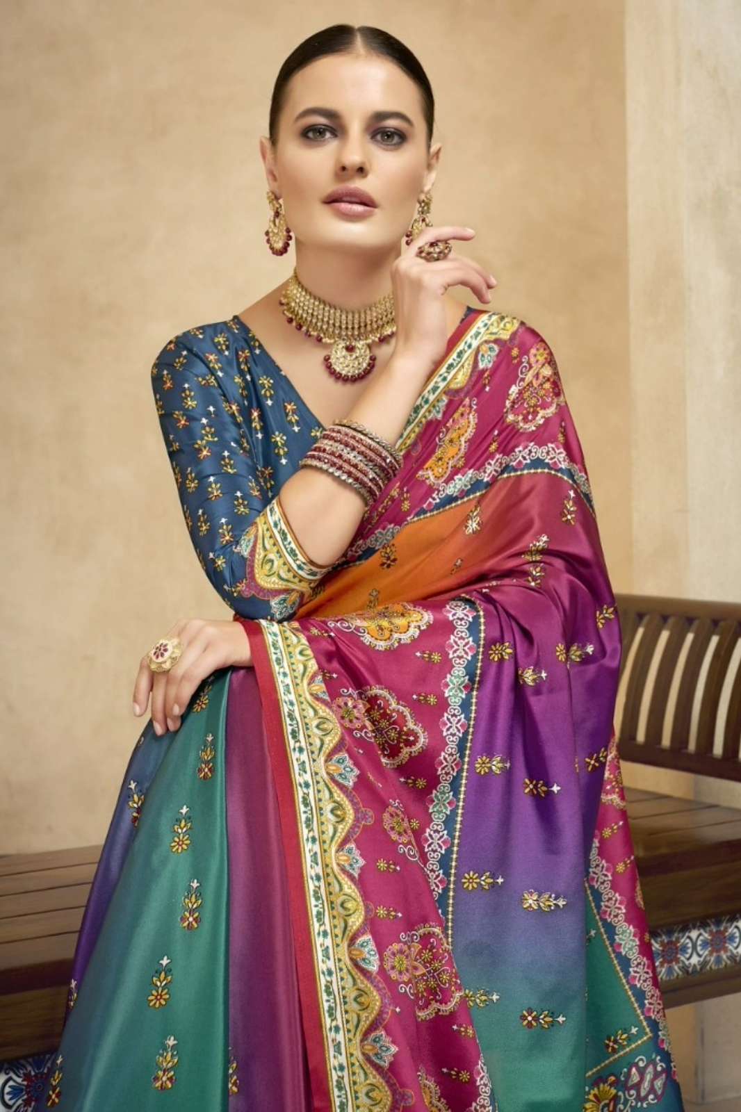 Jivora Royal Crepe with Digital Print & Foil Position Printed Saree 