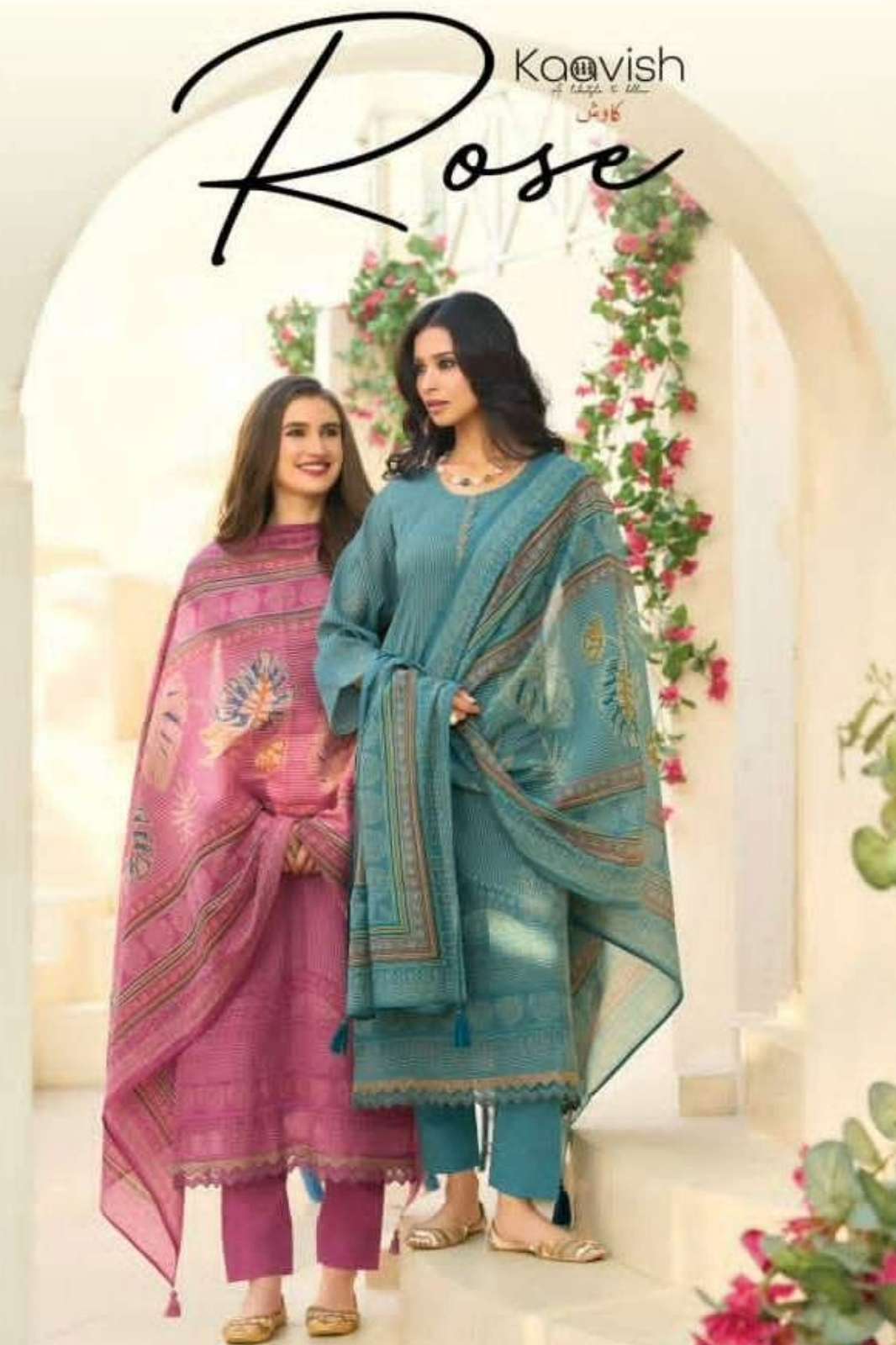 KAAVISH ROSE MUL CHANDERI DIGITAL FOIL PRINT & EMBROIDERED SUIT 