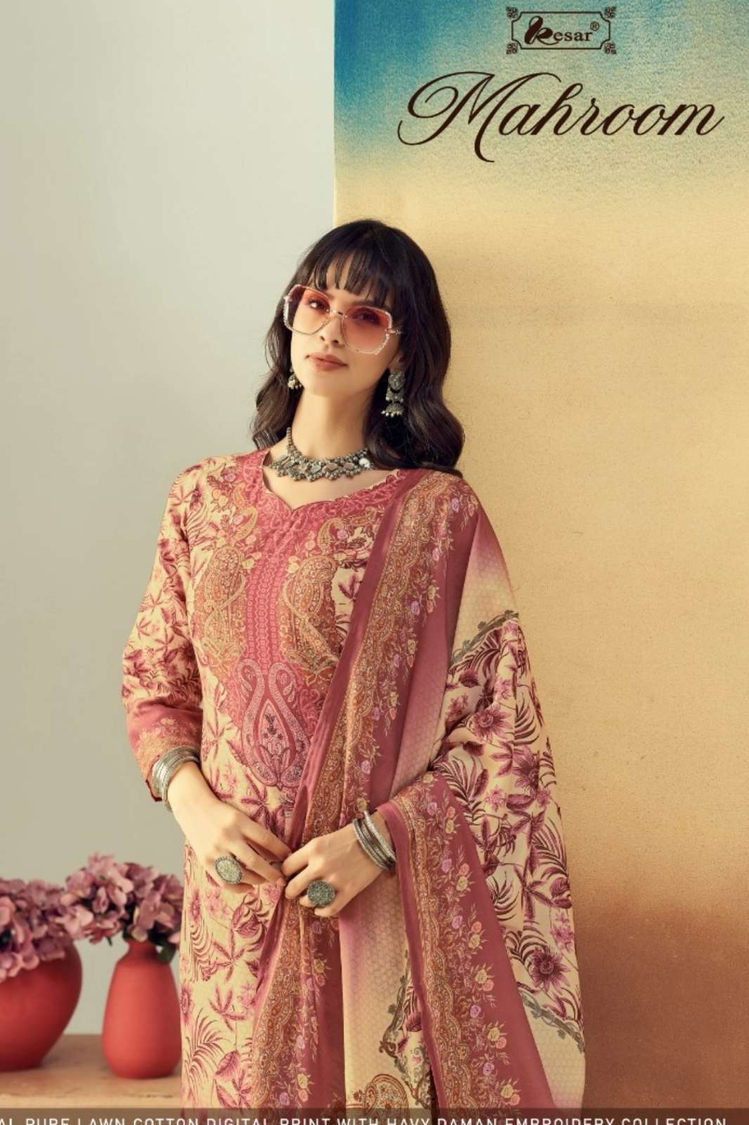 Kesar Mahroom Pure Lawn Cotton Embroidery Work Pakistani Suit 