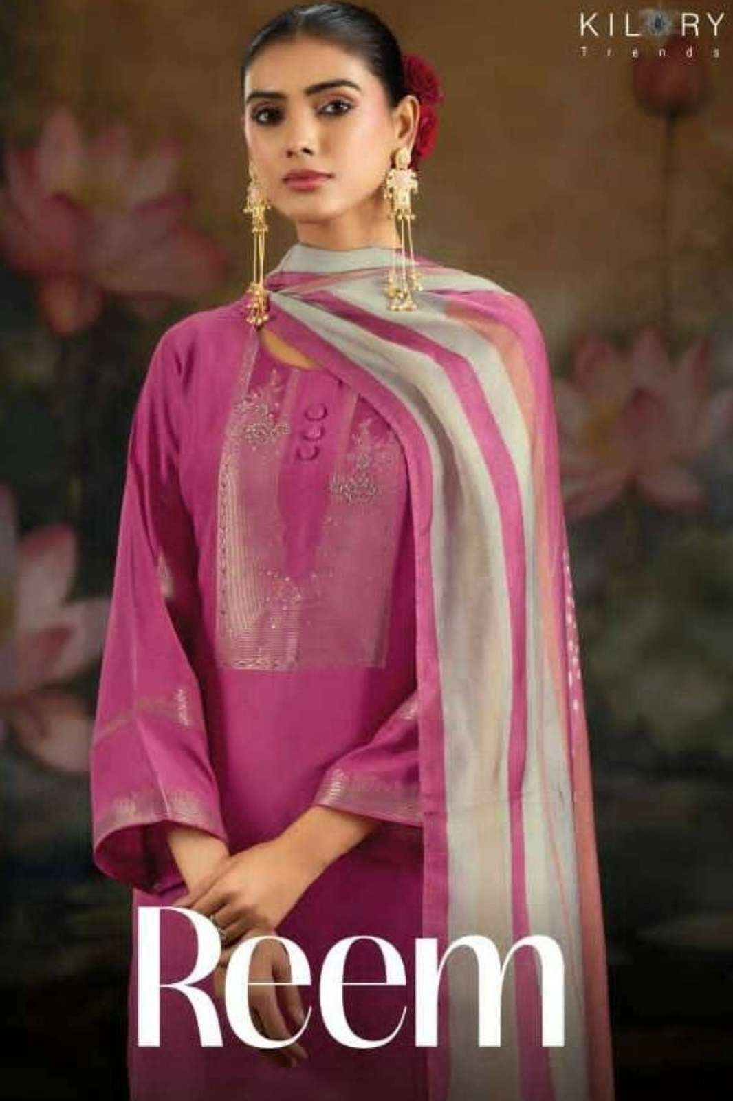 KILORY TRENDS REEM PURE MUSLIN JACQUARD SILK HANDWORK SUIT 