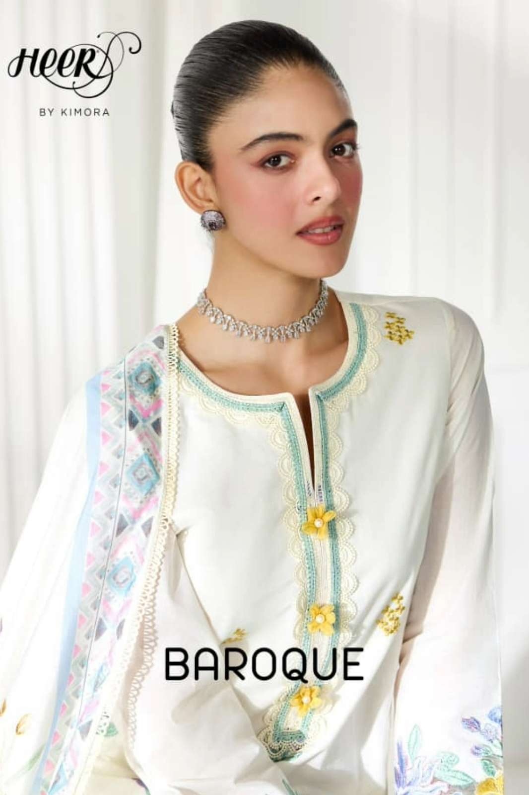 KIMORA HEER BAROQUE PURE MUSLIN RESHAM EMBROIDERY WORK SUIT
