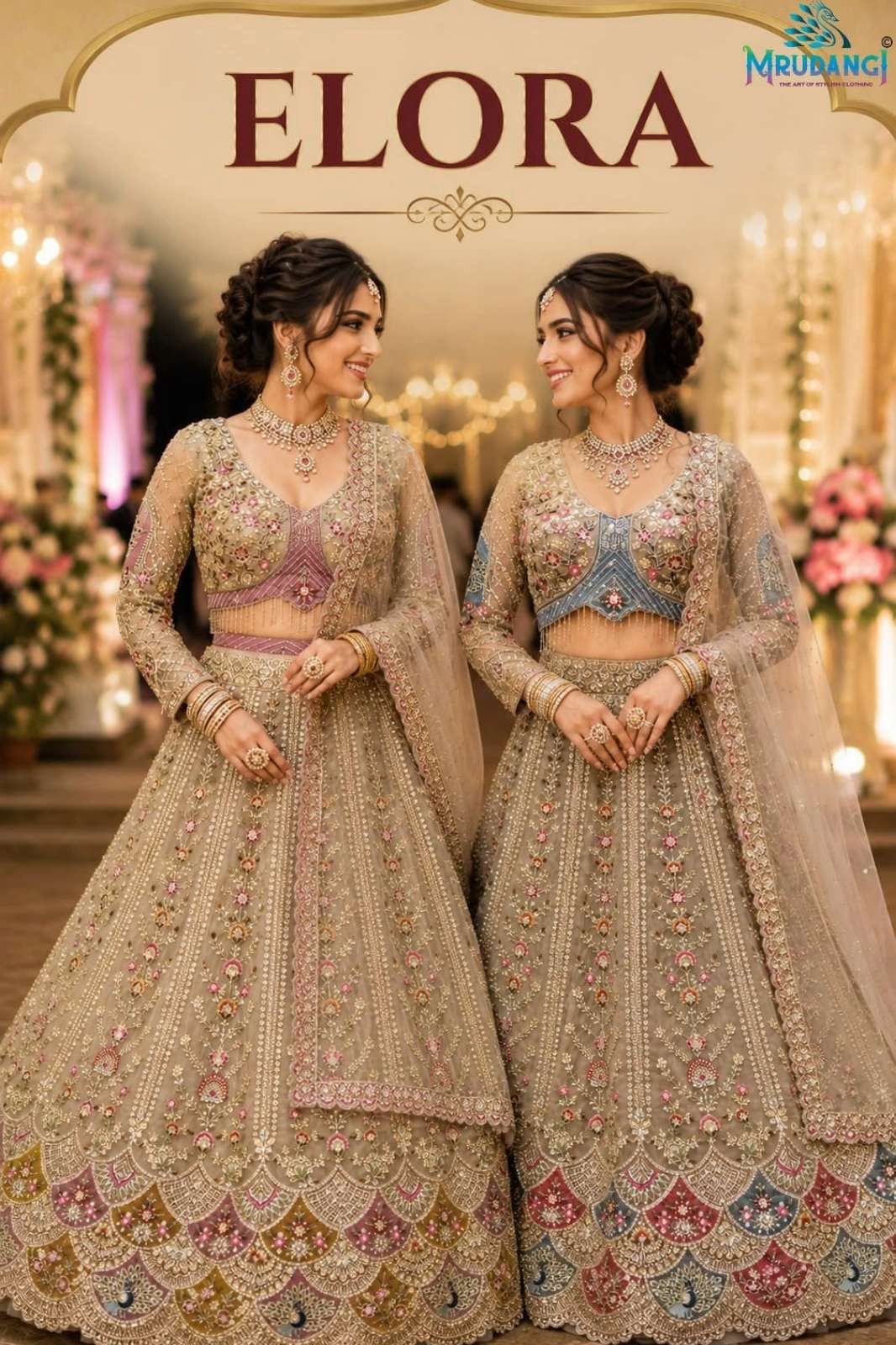 MRUDANGI ELORA READY TO WEAR REAL PREMIUM NET EMBROIDERED WEDDING LEHENGA