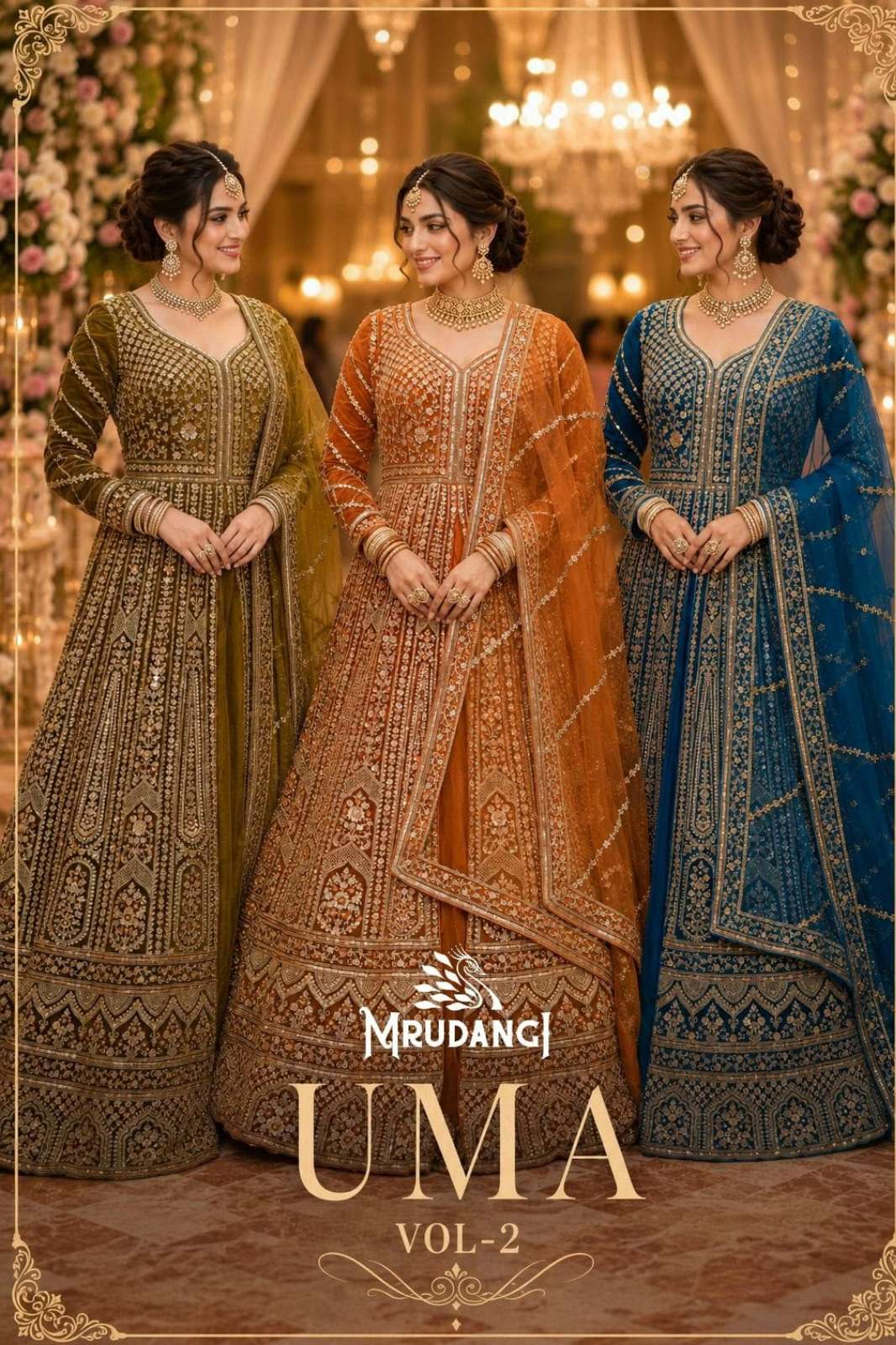 MRUDANGI UMA VOL 2 READY TO WEAR REAL PREMIUM NET EMBROIDERED WEDDING LEHENGA
