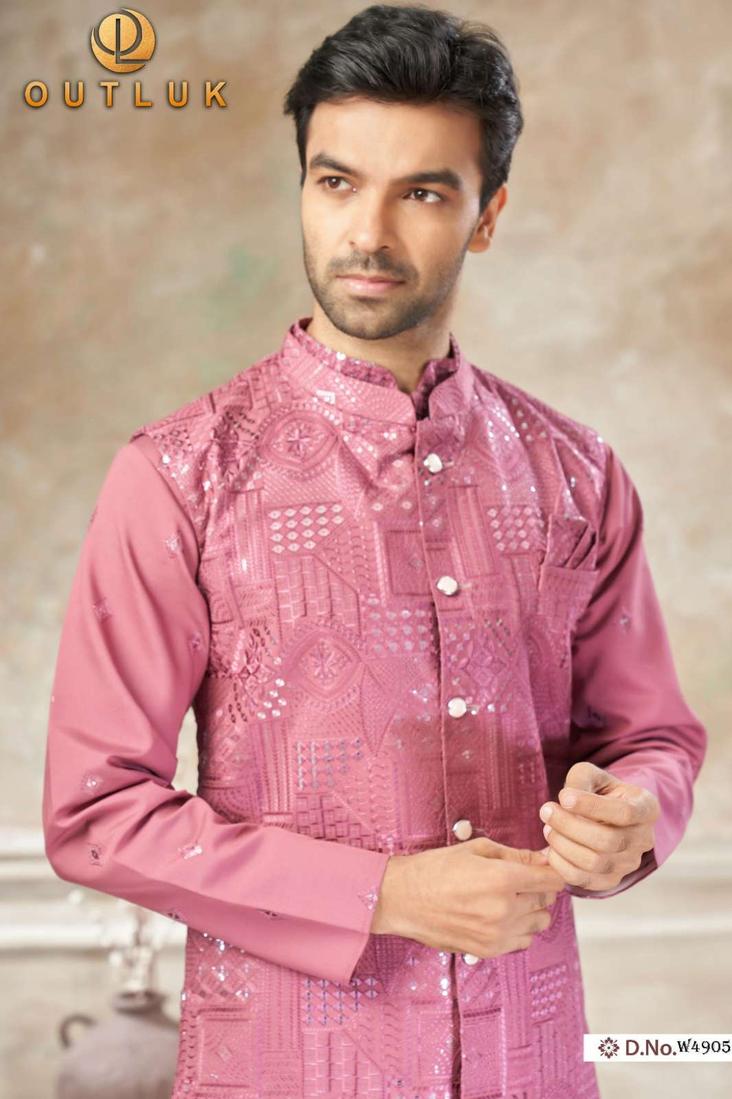 Outluk Wedding 49 Ready to Wear Pure Viscos Embroidery &Sequence Work Mens Kurta Pajama