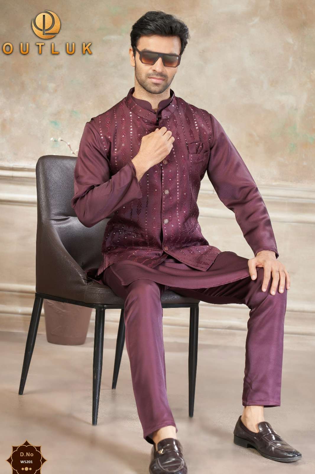 Outluk Wedding 52 Ready to Wear Pure Satin Silk Embroidery & Sequence Work Kurta Pajama & Jacket