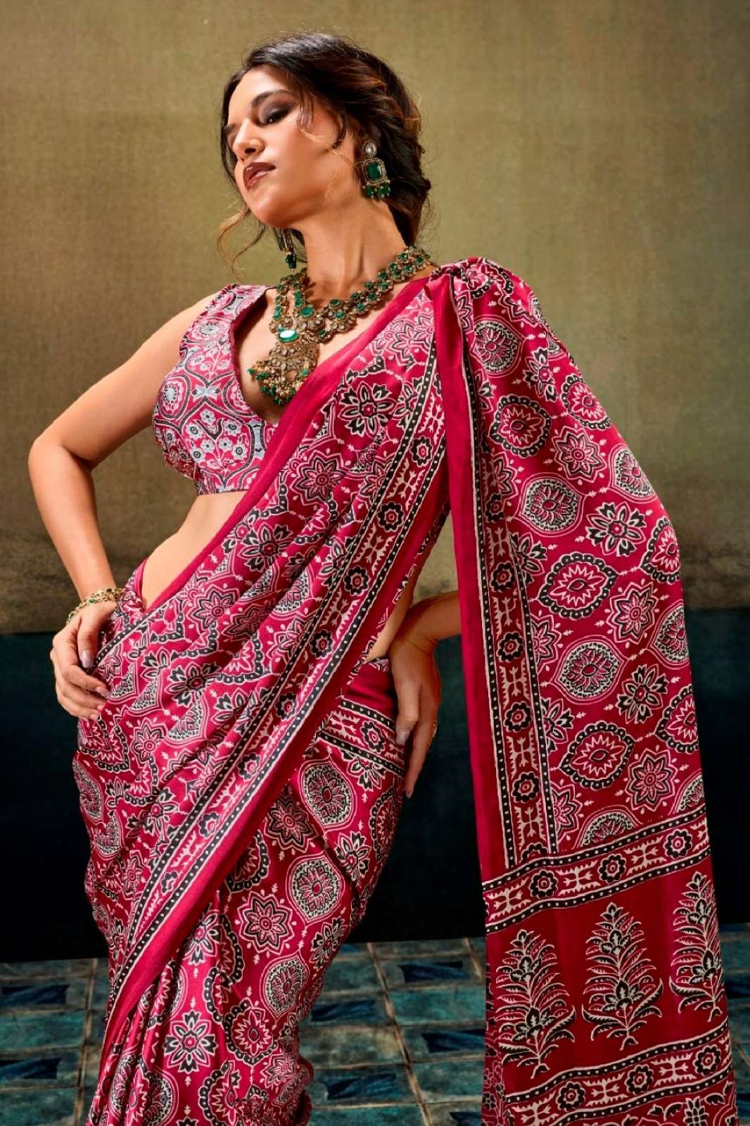 Rajtex Pure Ajrakh 47 Modal Satin Beautiful Ajrakh Printed Saree