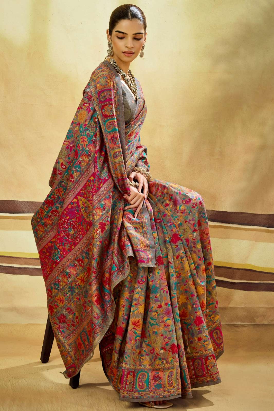 Rajtex Pure Kashmiri 04 Modal Cotton Pashmina Weaving Work Saree