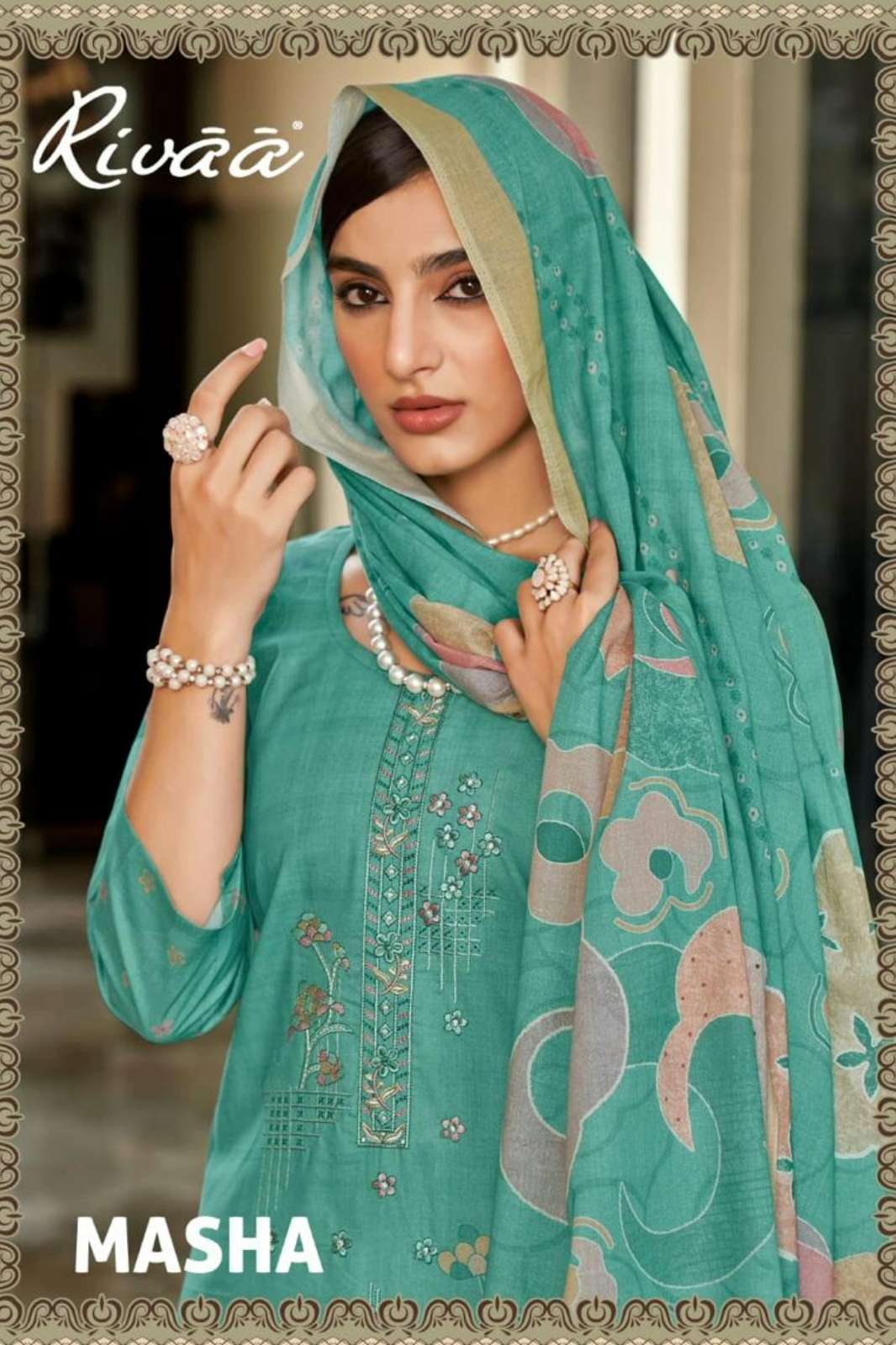 RIVAA MASHA Pure Italian Lawn Digital Print & Embroidery Work Pakistani Suit 