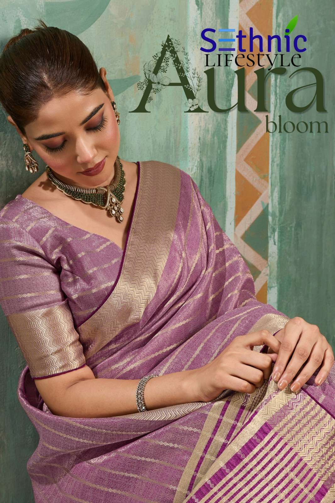 Sethnic Lifestyle Aura Bloom Cotton Tissue Stripes Zari Woven Saree 