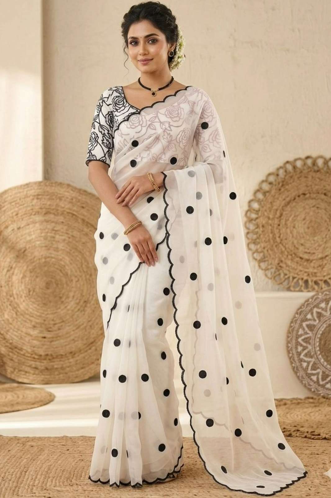 Shri Balaji Emporium 23239 Georgette Polka Dot Patterns Embroidery Work Saree