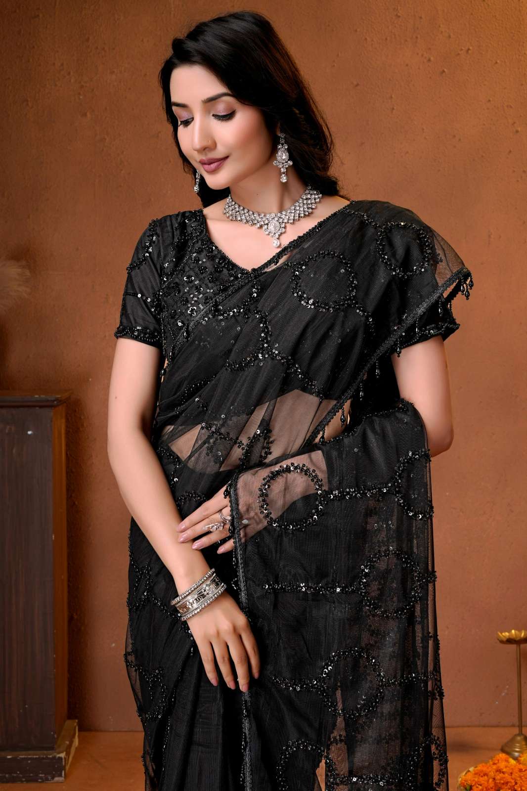 Shri Balaji Emporium 23297 Butterfly Net Embroidery & Sequins Work Partywear Saree
