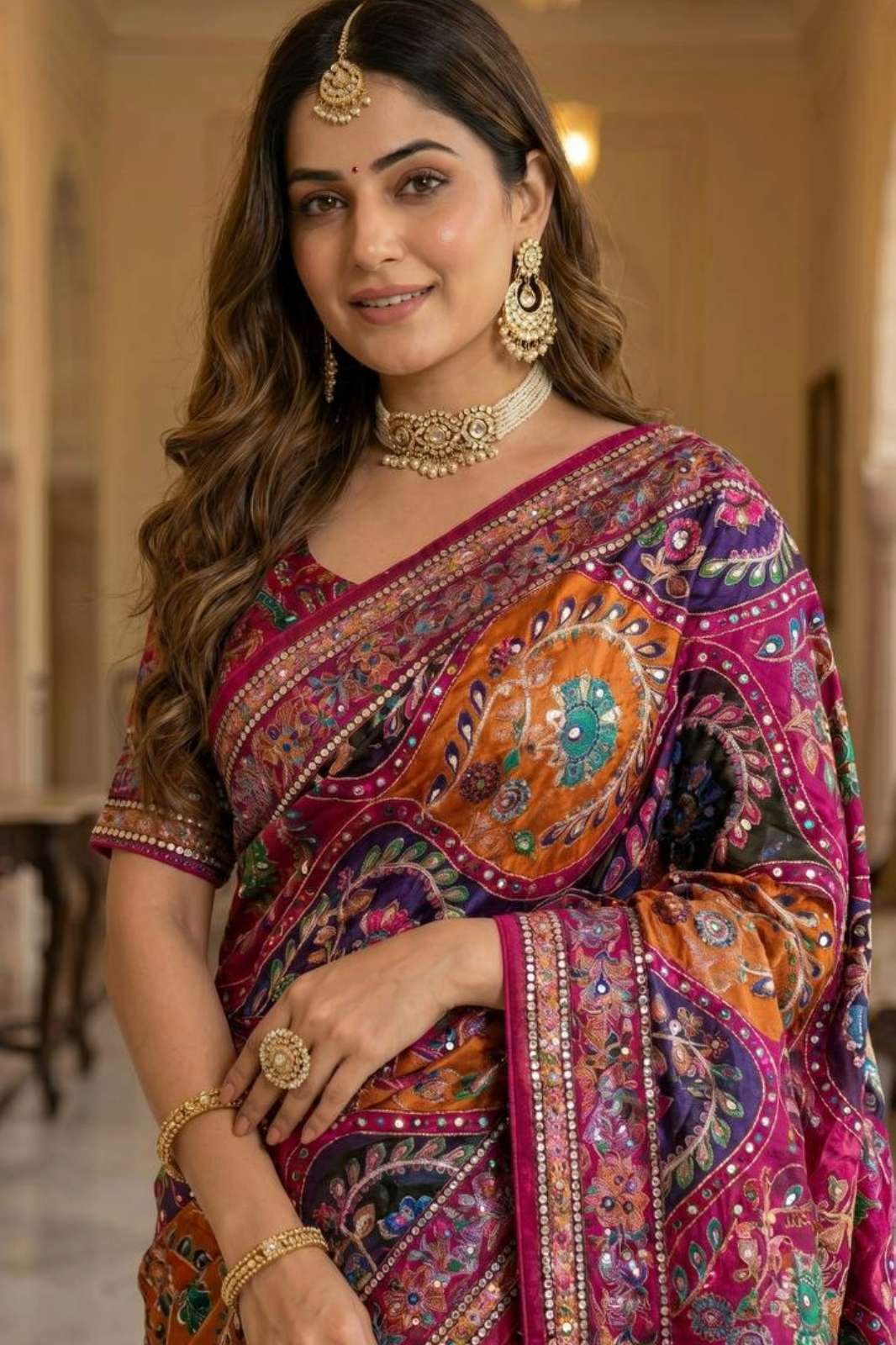 Shri Balaji Emporium 23405 Modal Silk Position Print & Real Mirror Work Sraree