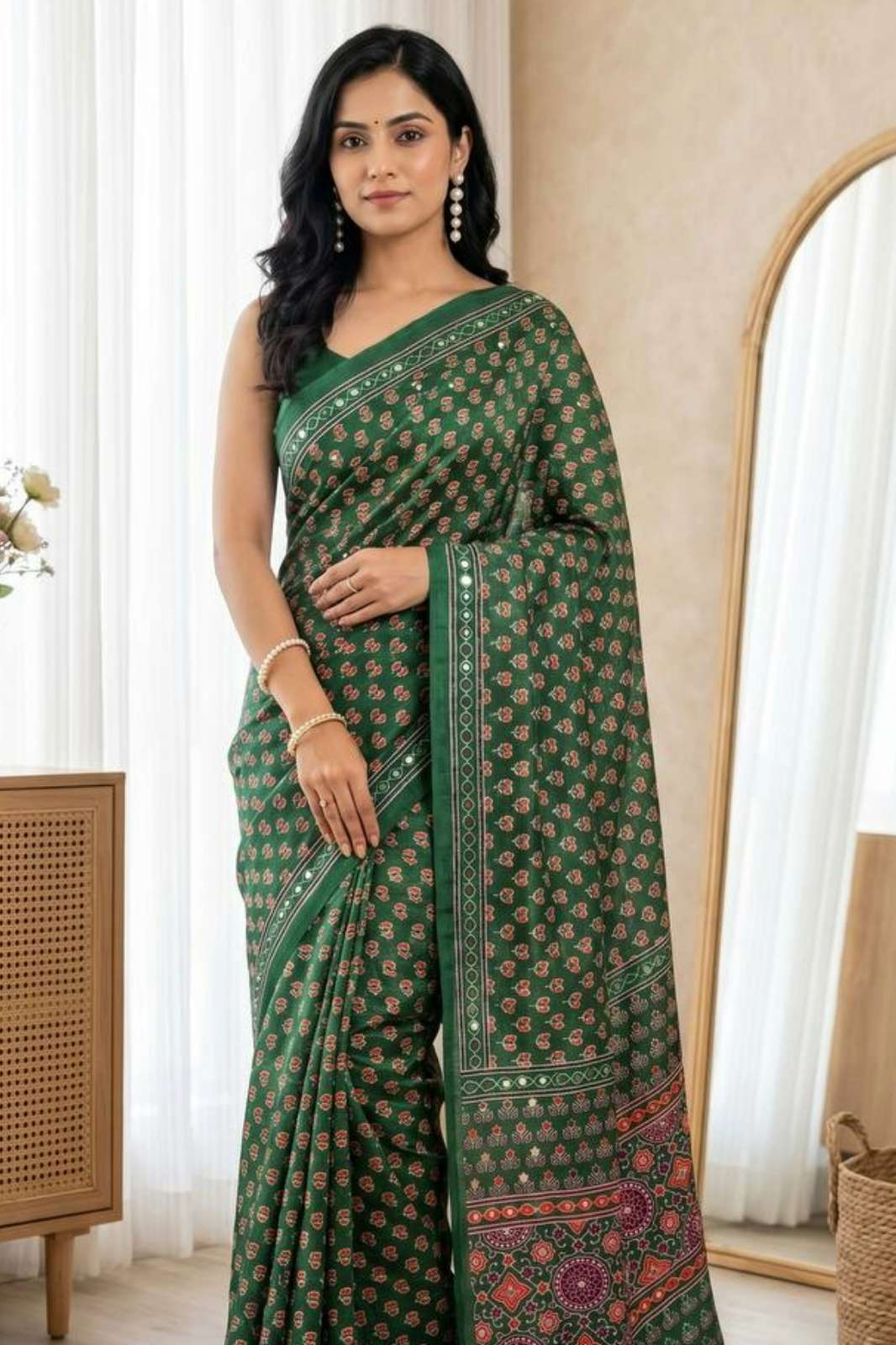 Shri Balaji Emporium 23407 Modal Silk Ajrakh Print & Real Mirror Work Sraree