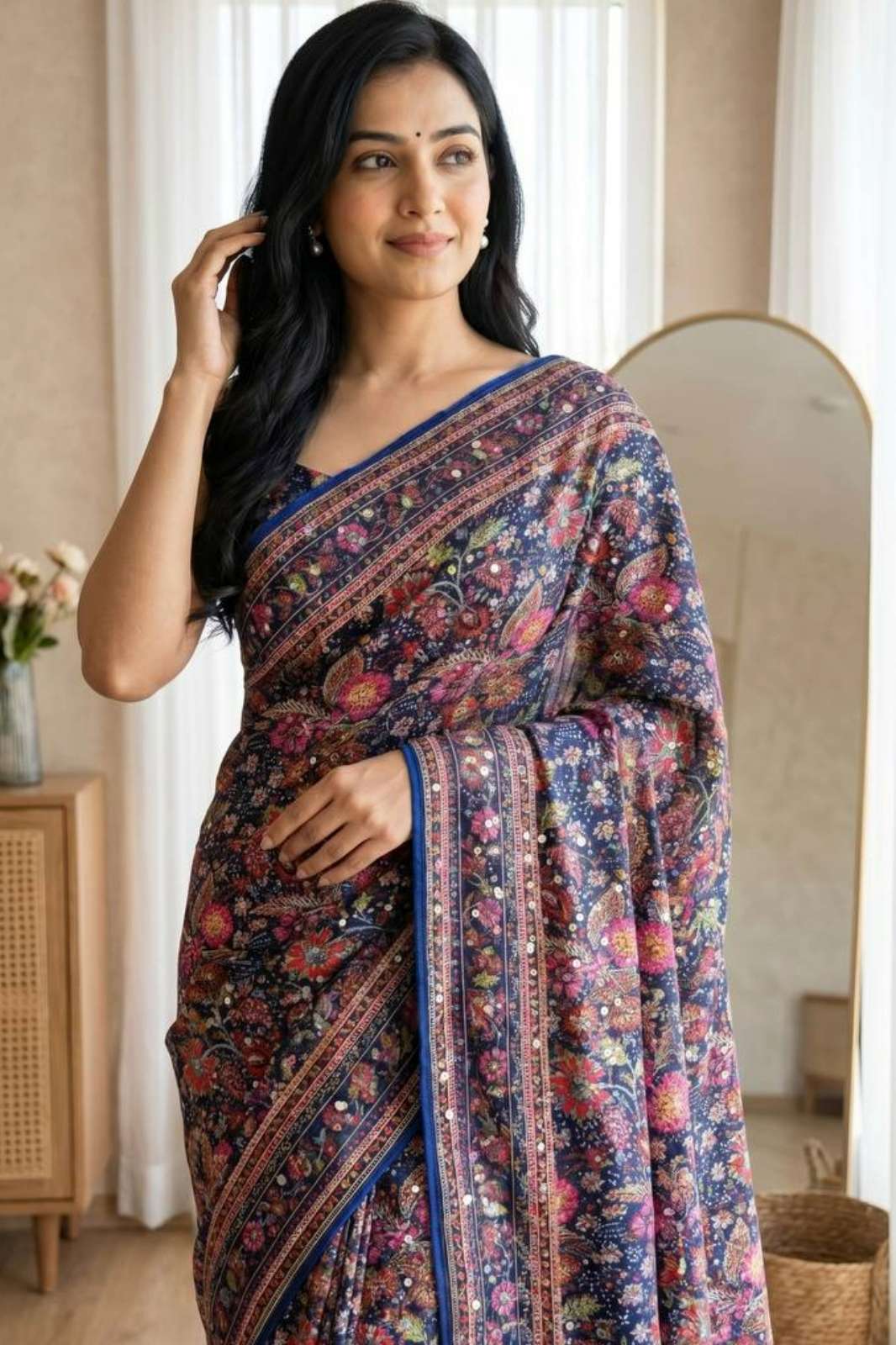 Shri Balaji Emporium 23408 Modal Silk Position Print & Real Mirror Work Sraree