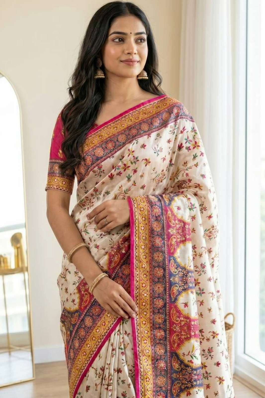 Shri Balaji Emporium 23411 Modal Silk Position Print & Real Mirror Work Sraree